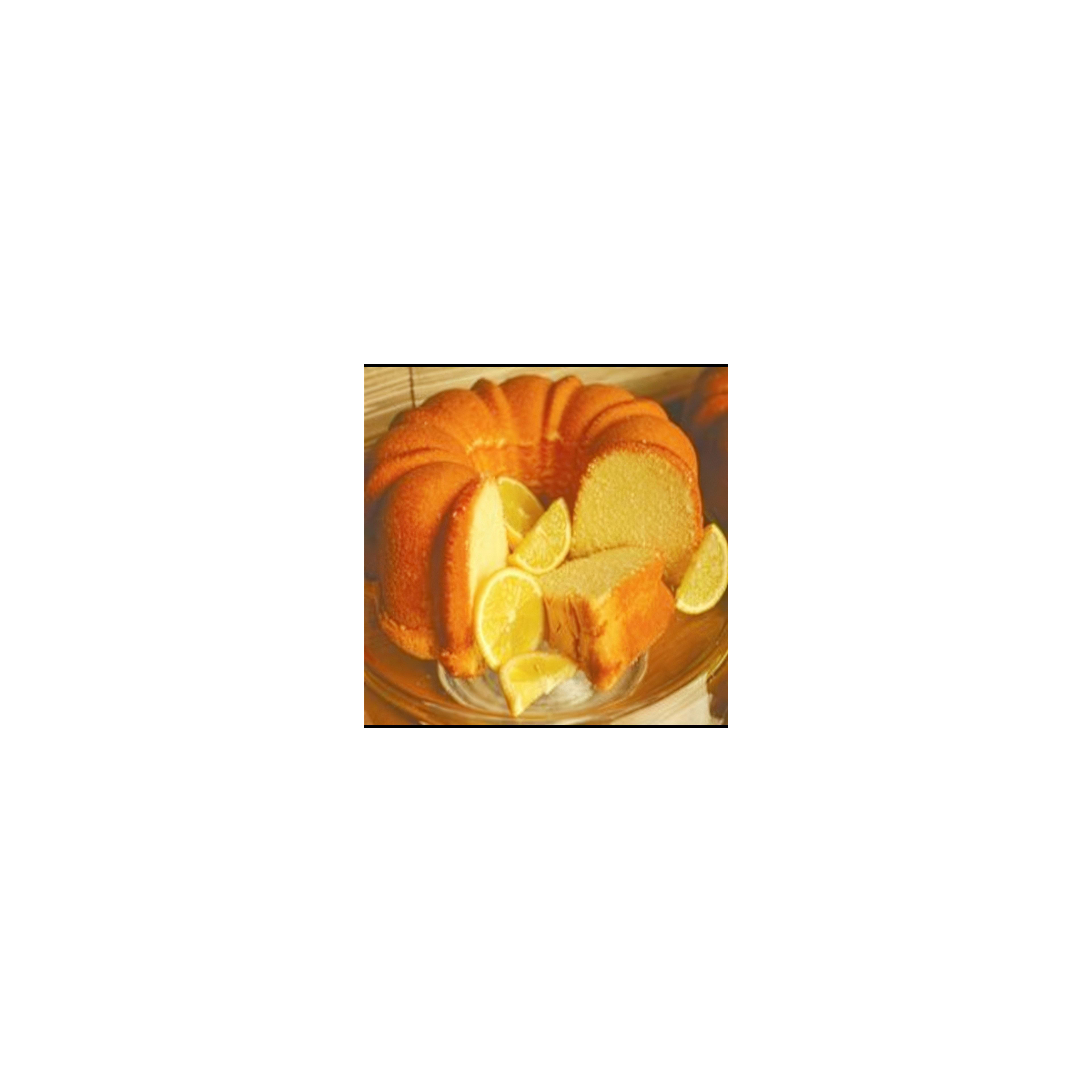 Delicious lemon pound cake with a golden crust, sliced and garnished with lemon wedges.
