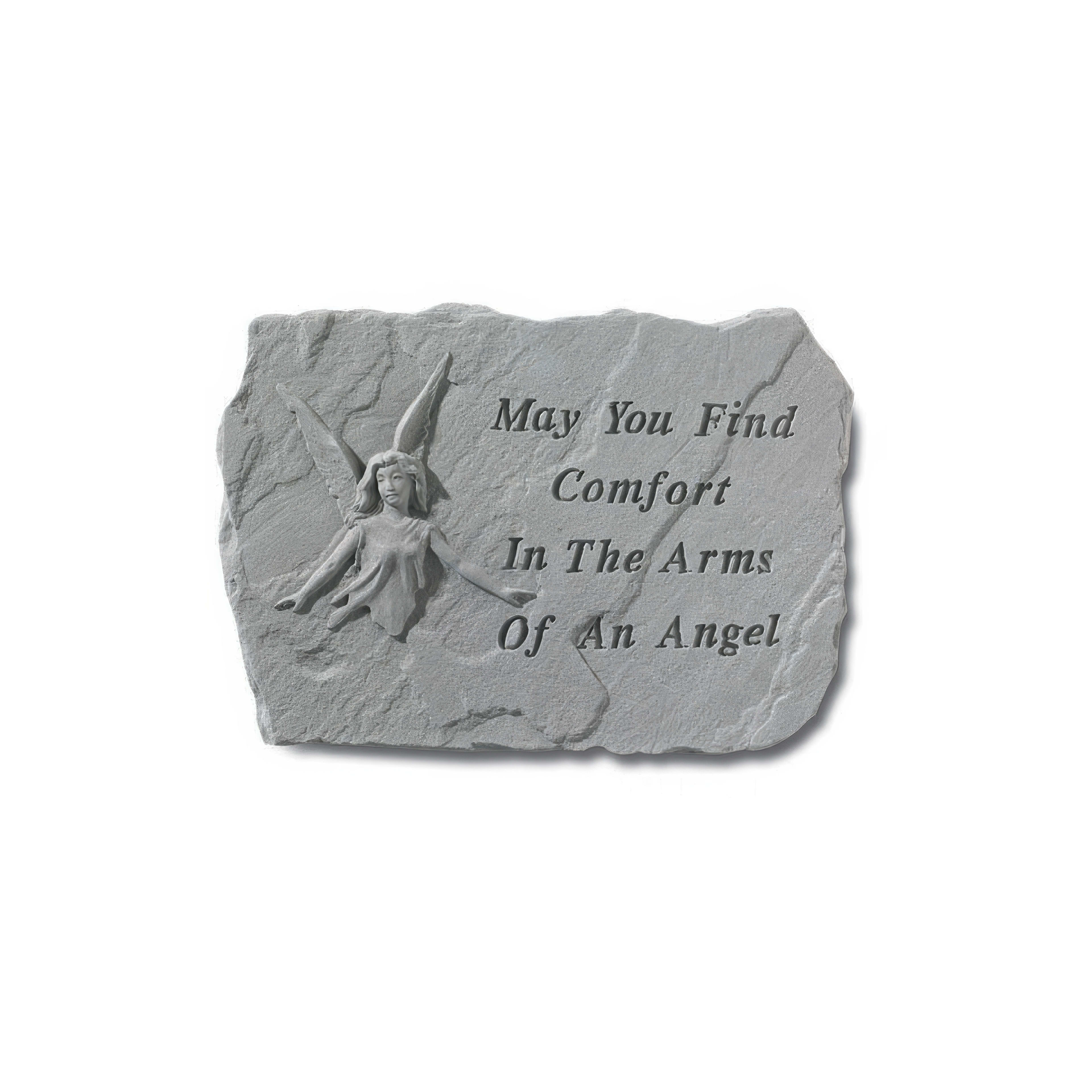 Stone features a serene angel relief with a comforting inscription, ideal for memorial settings.