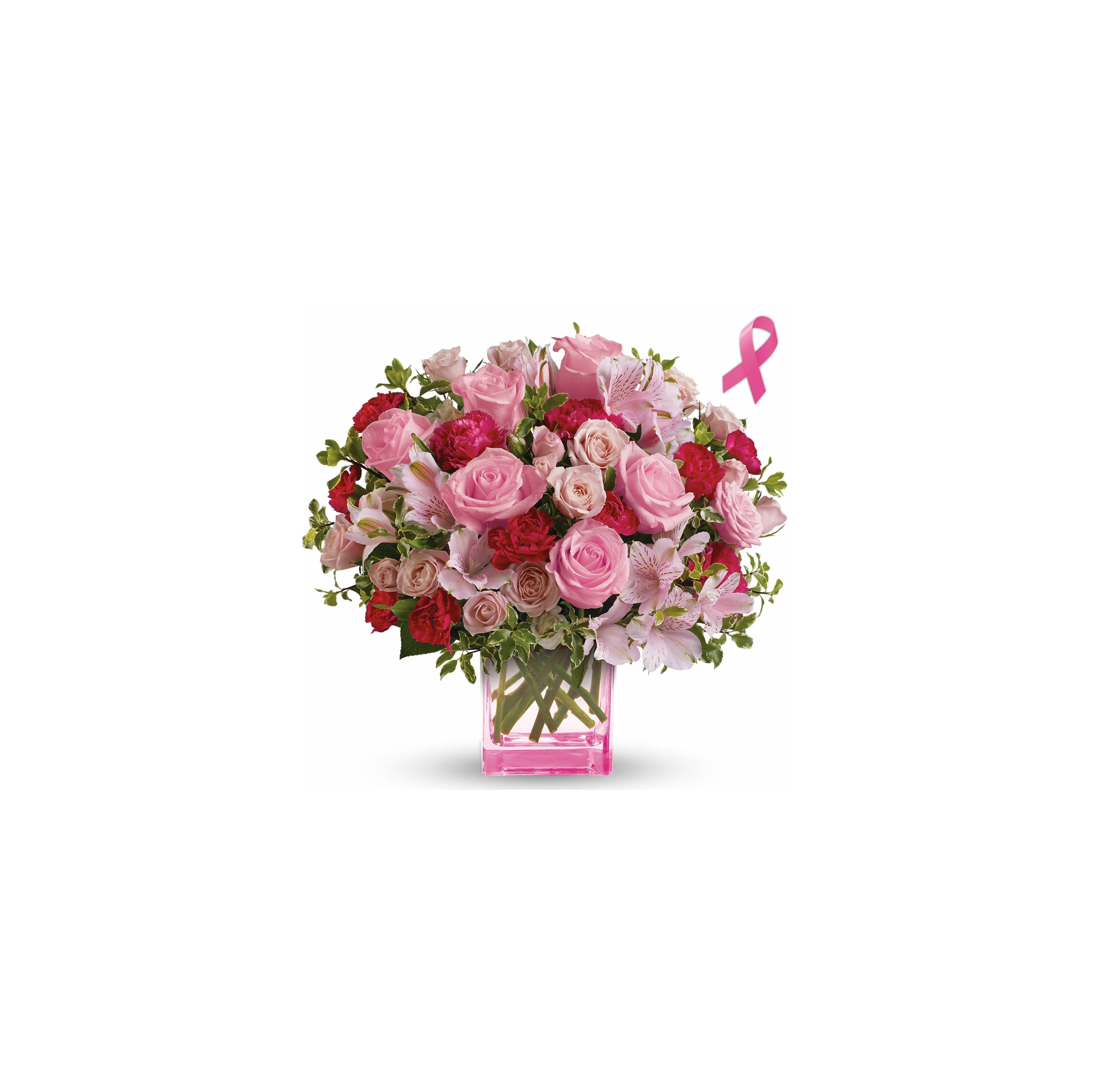 A striking bouquet filled with pink and red roses and lilies, perfect for gifting or decor.