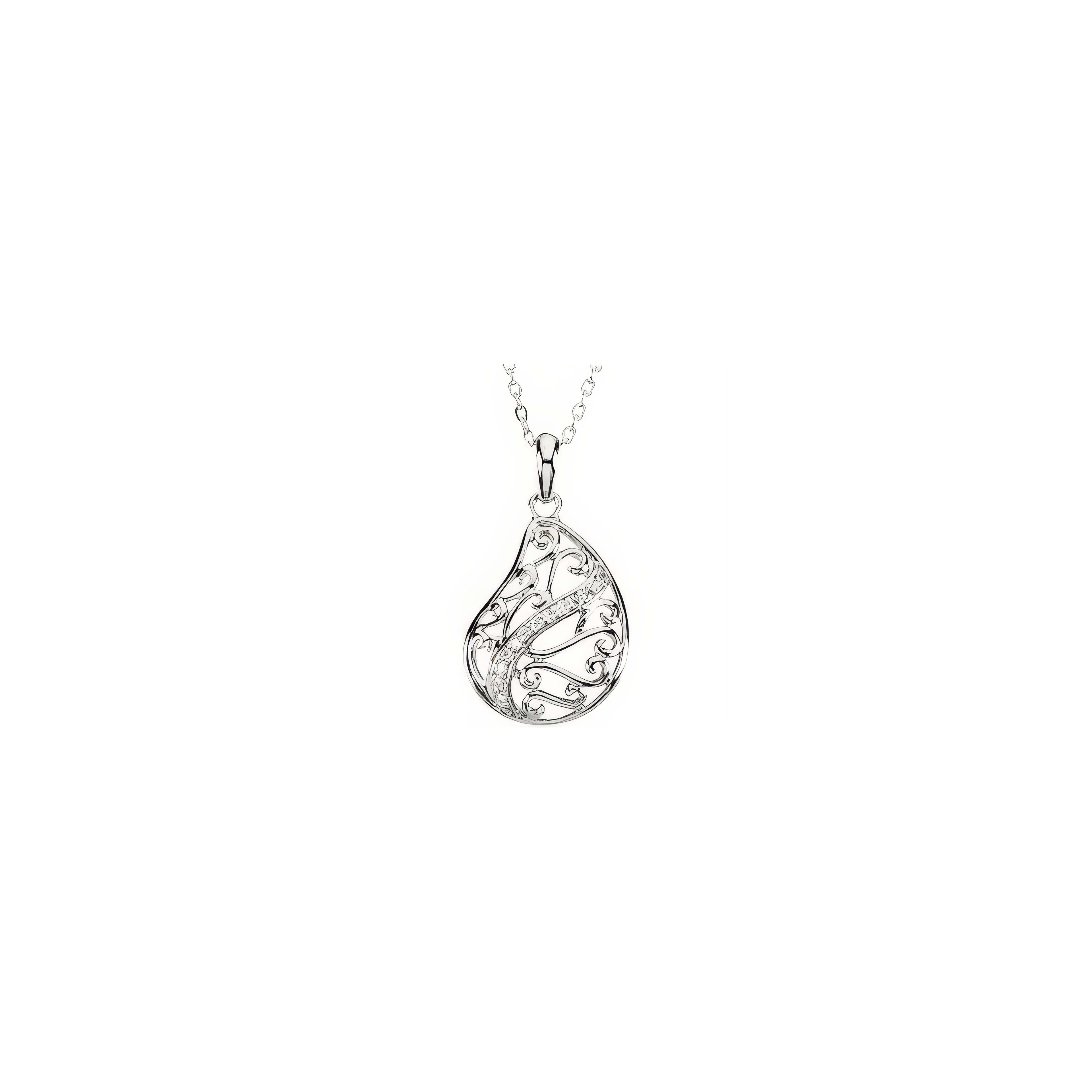 A stunning silver pendant with intricate patterns and sparkling accents, ideal for any occasion.