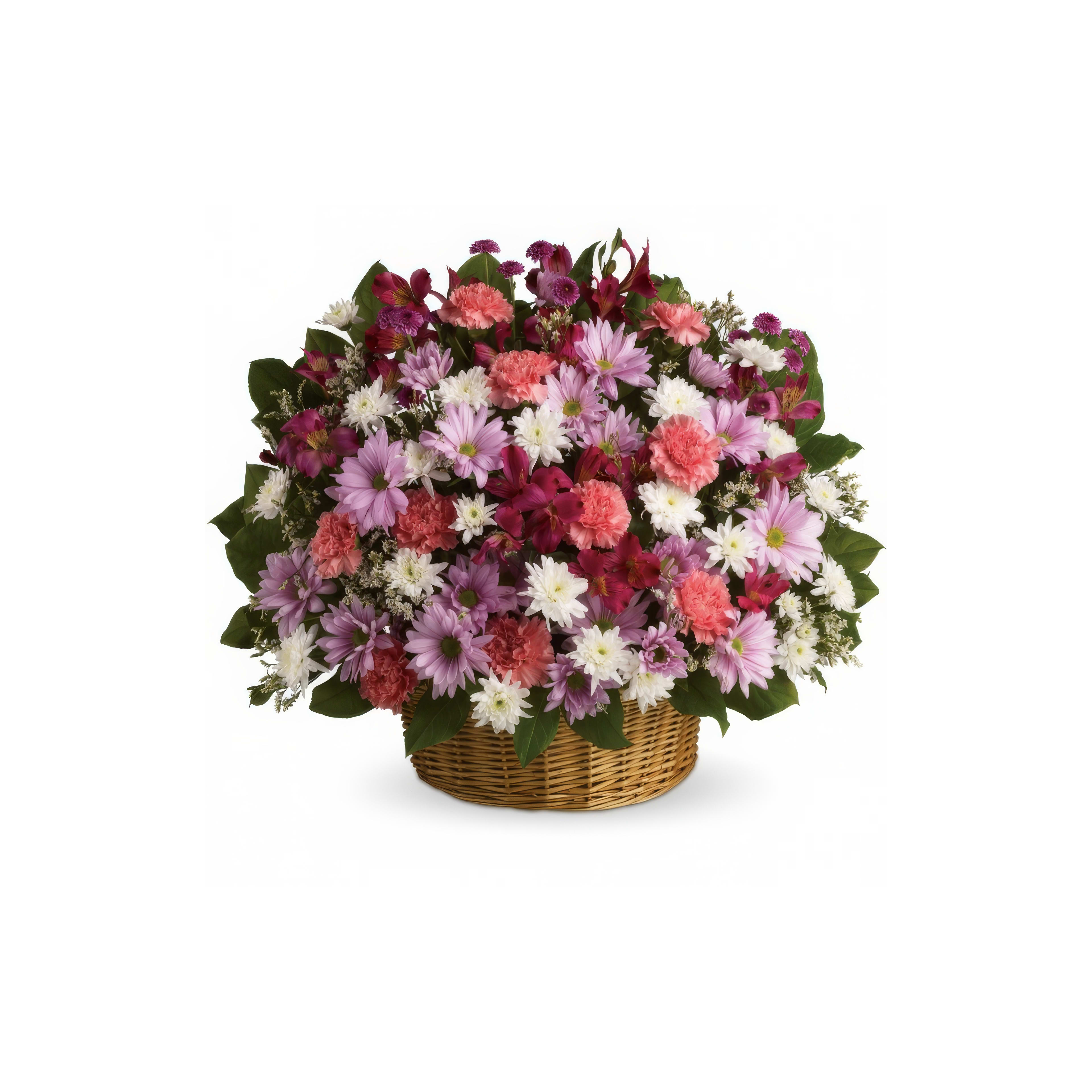Bright flowers in various shades create a vibrant display, designed for a joyful occasion.
