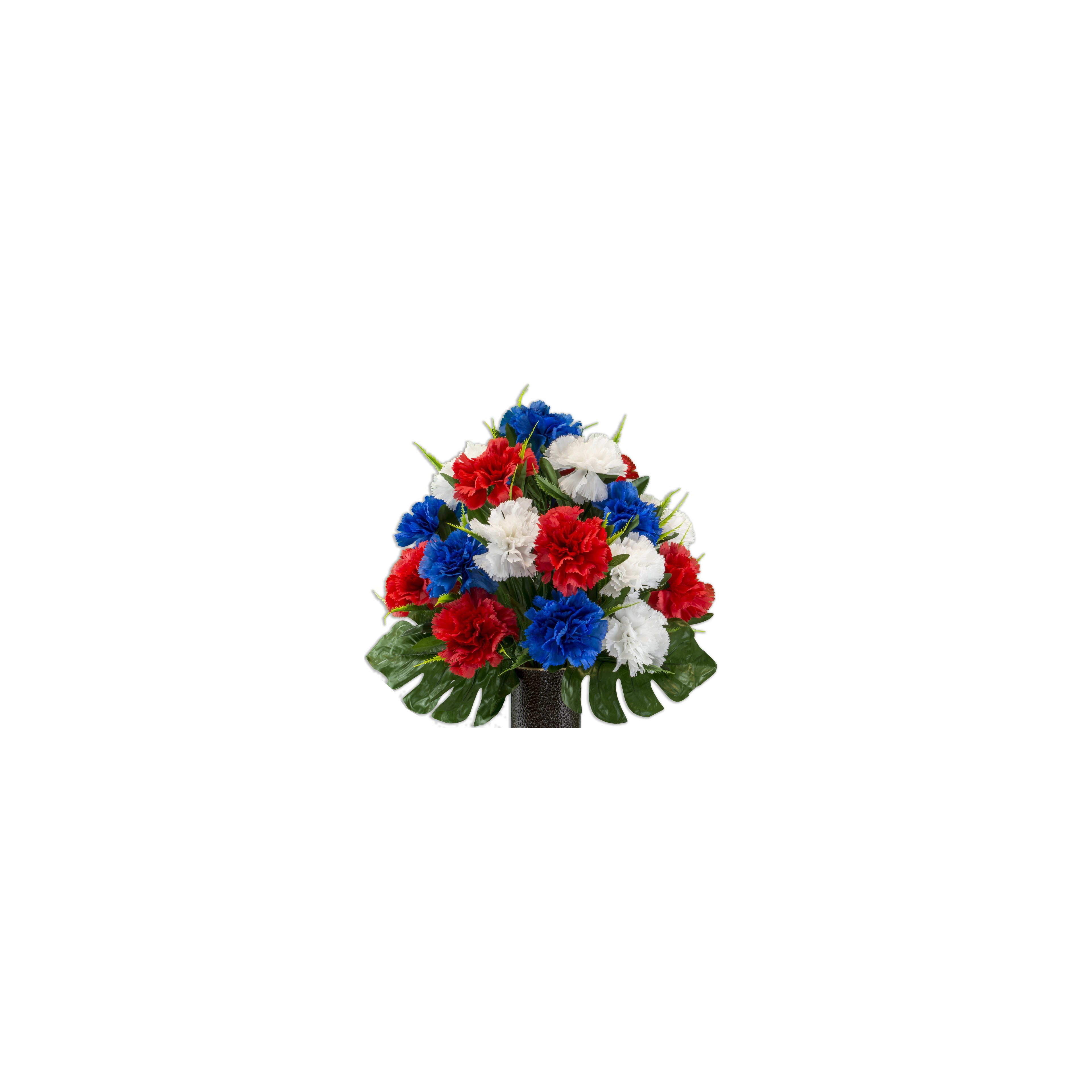 Bright red, white, and blue flowers create a festive display for a special occasion.