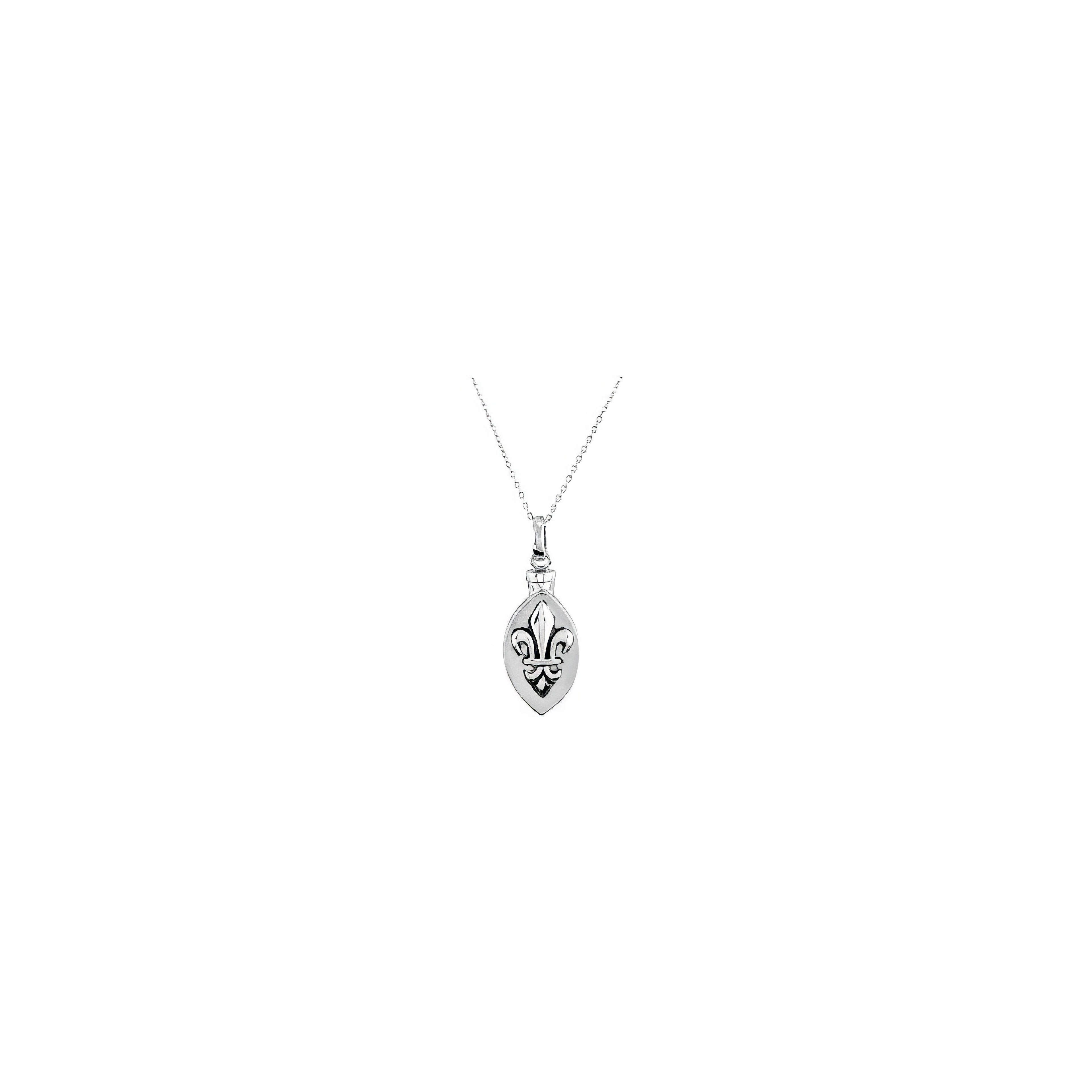 This necklace features a polished silver fleur-de-lis pendant, perfect for versatile styling.