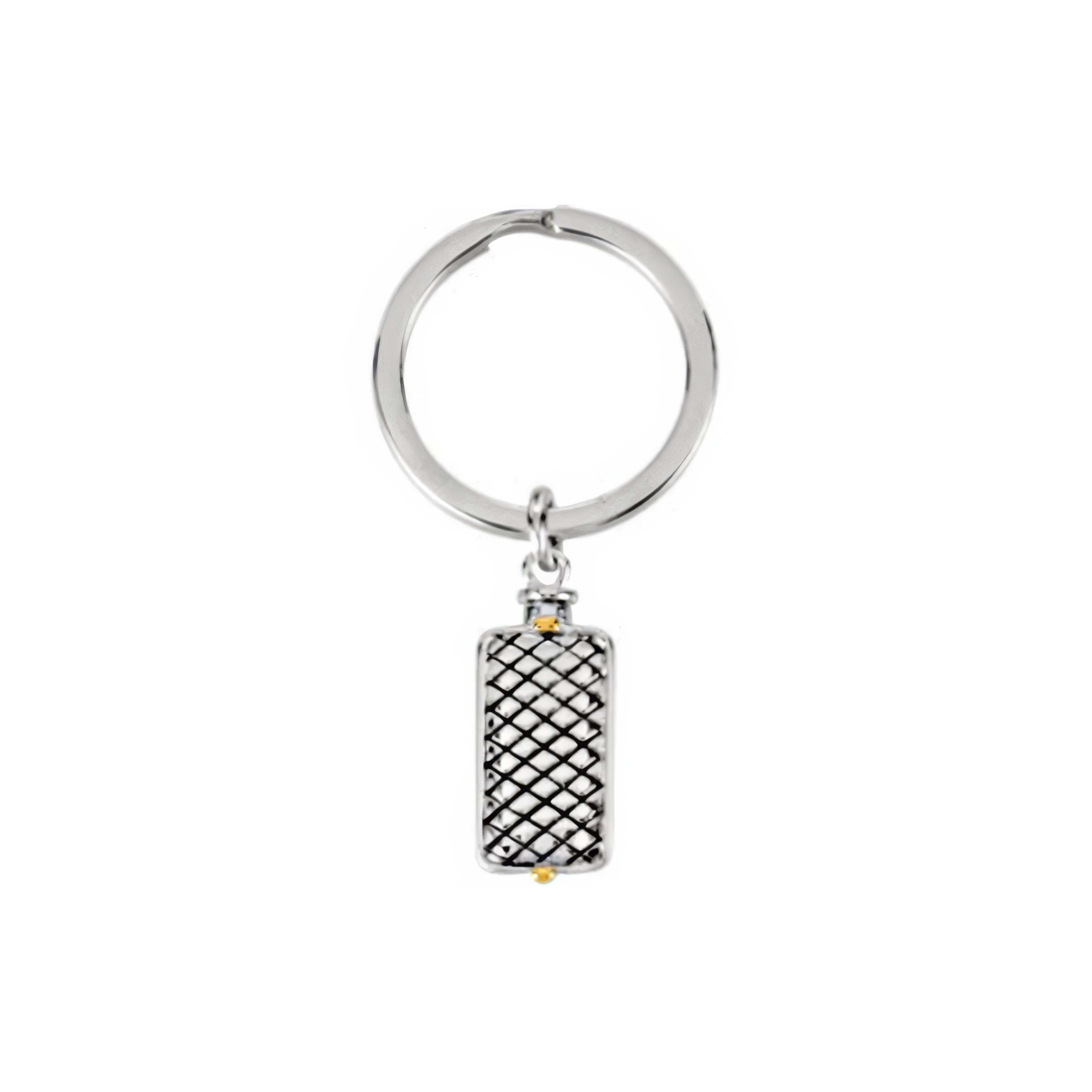 This modern keychain showcases a rectangular design with intricate detailing, ideal for daily use.