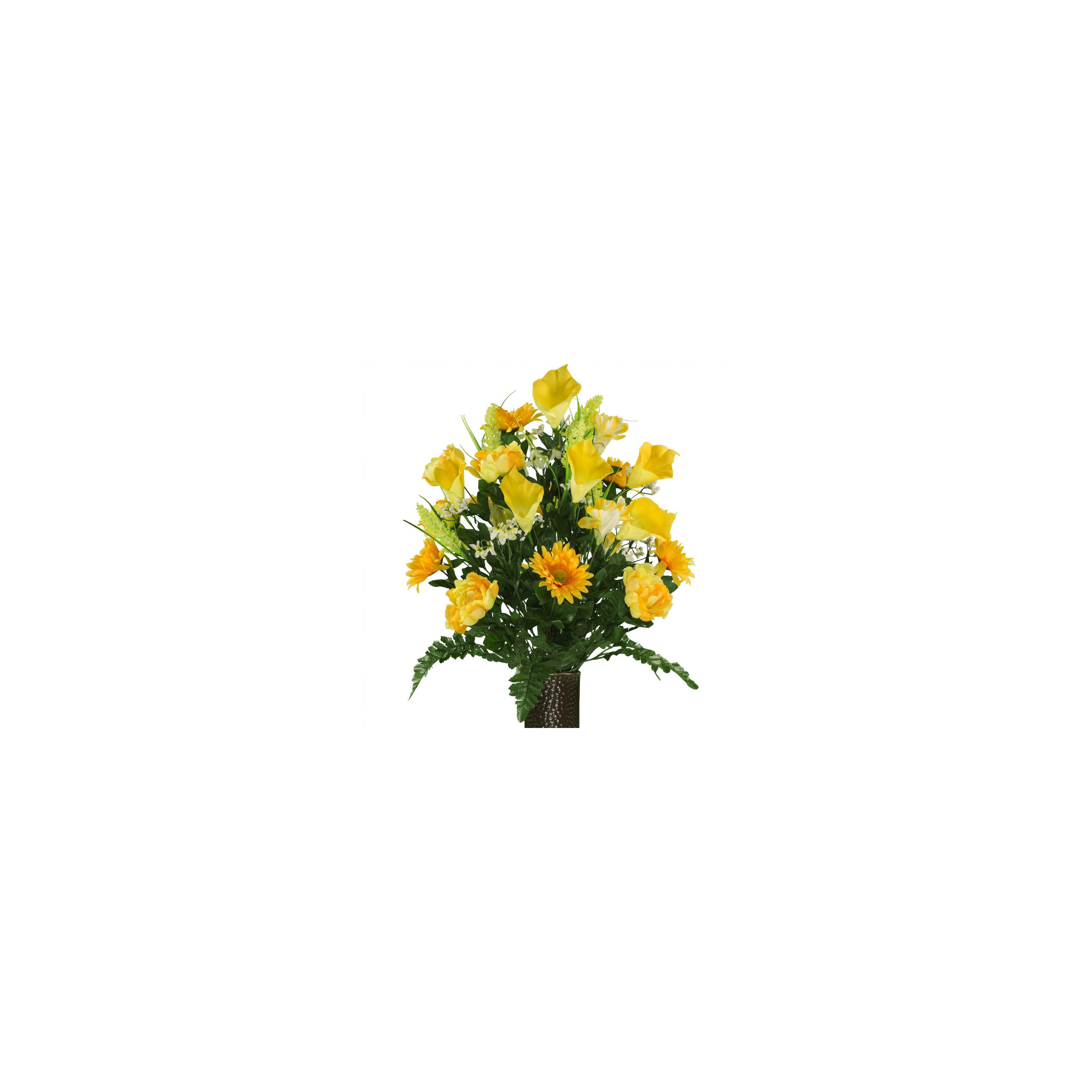Colorful arrangement of yellow flowers and greenery adds cheer to any space or occasion.
