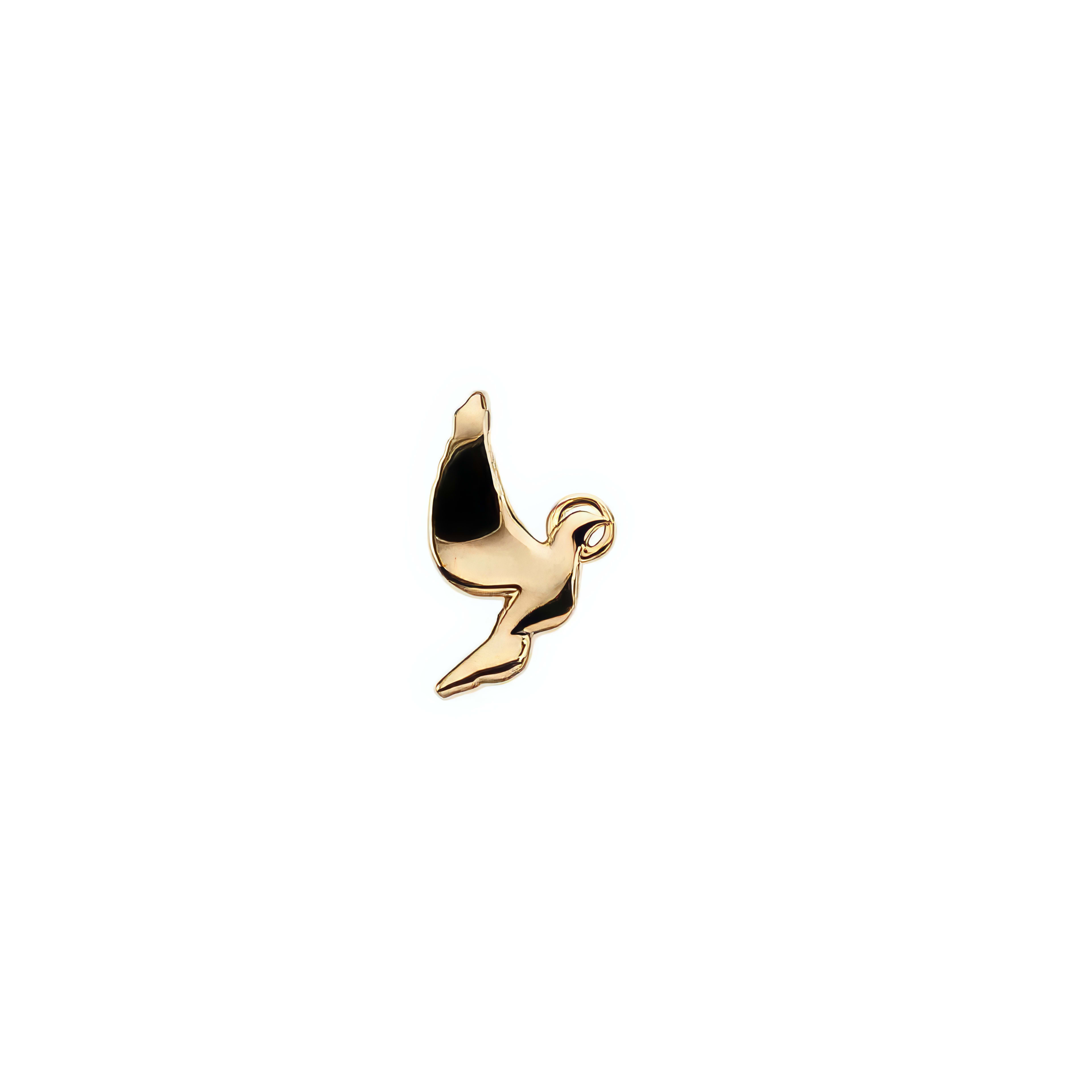 A gold dove pendant elegantly displays its detailed design against a neutral background.