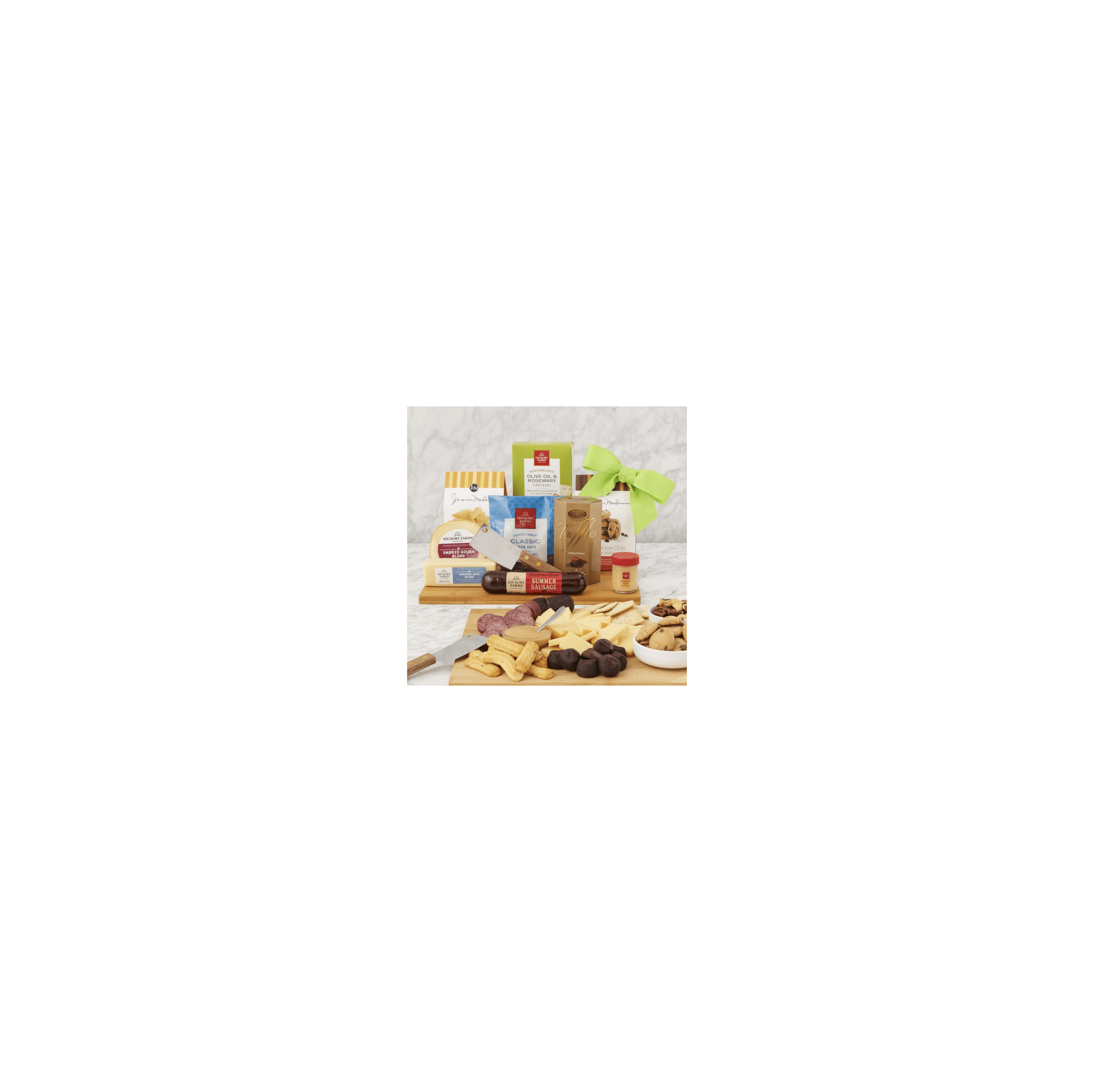 A variety of food items on a wooden board