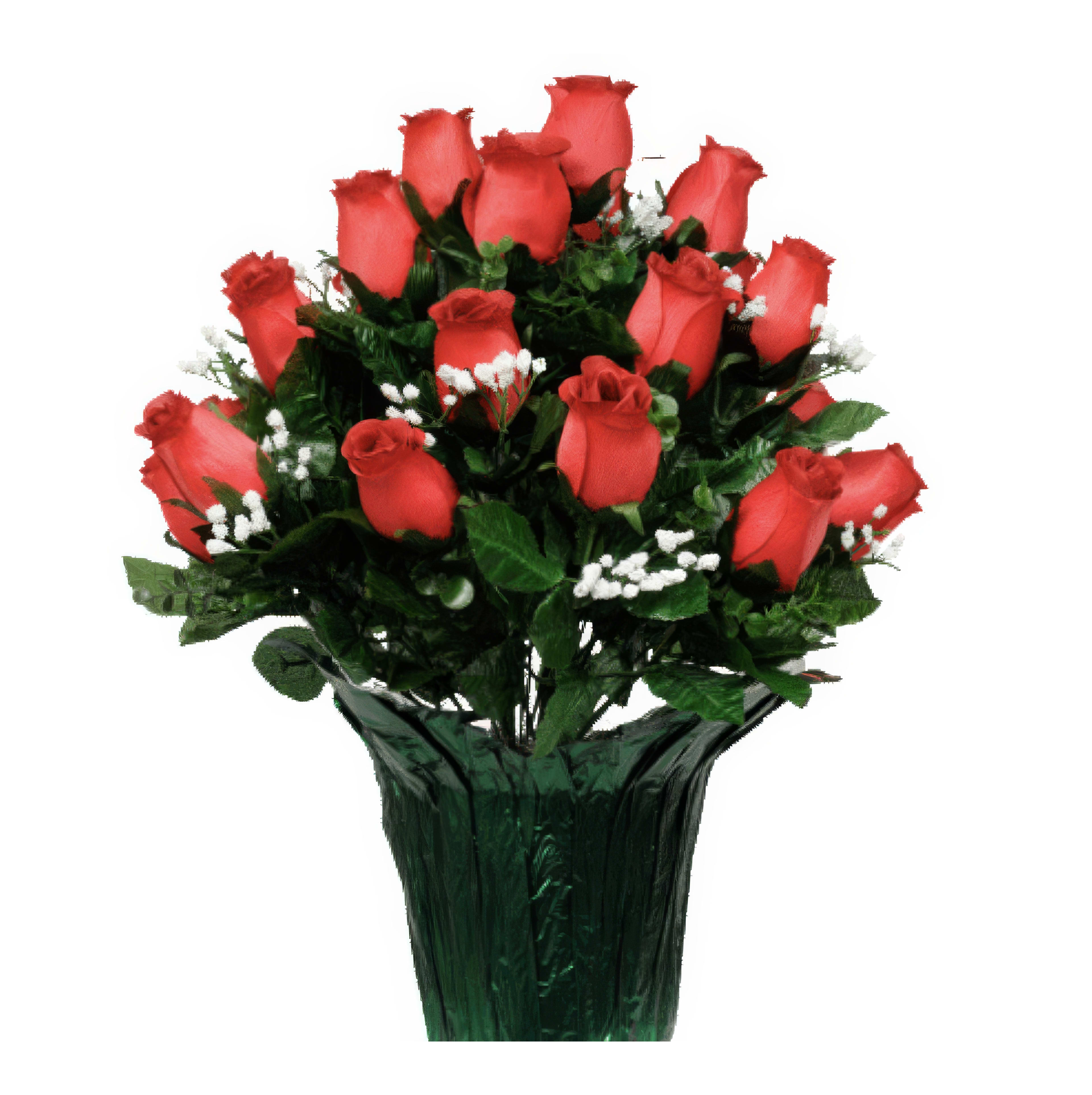 Stunning arrangement of fresh red roses with greenery enhances any setting, ideal for events.