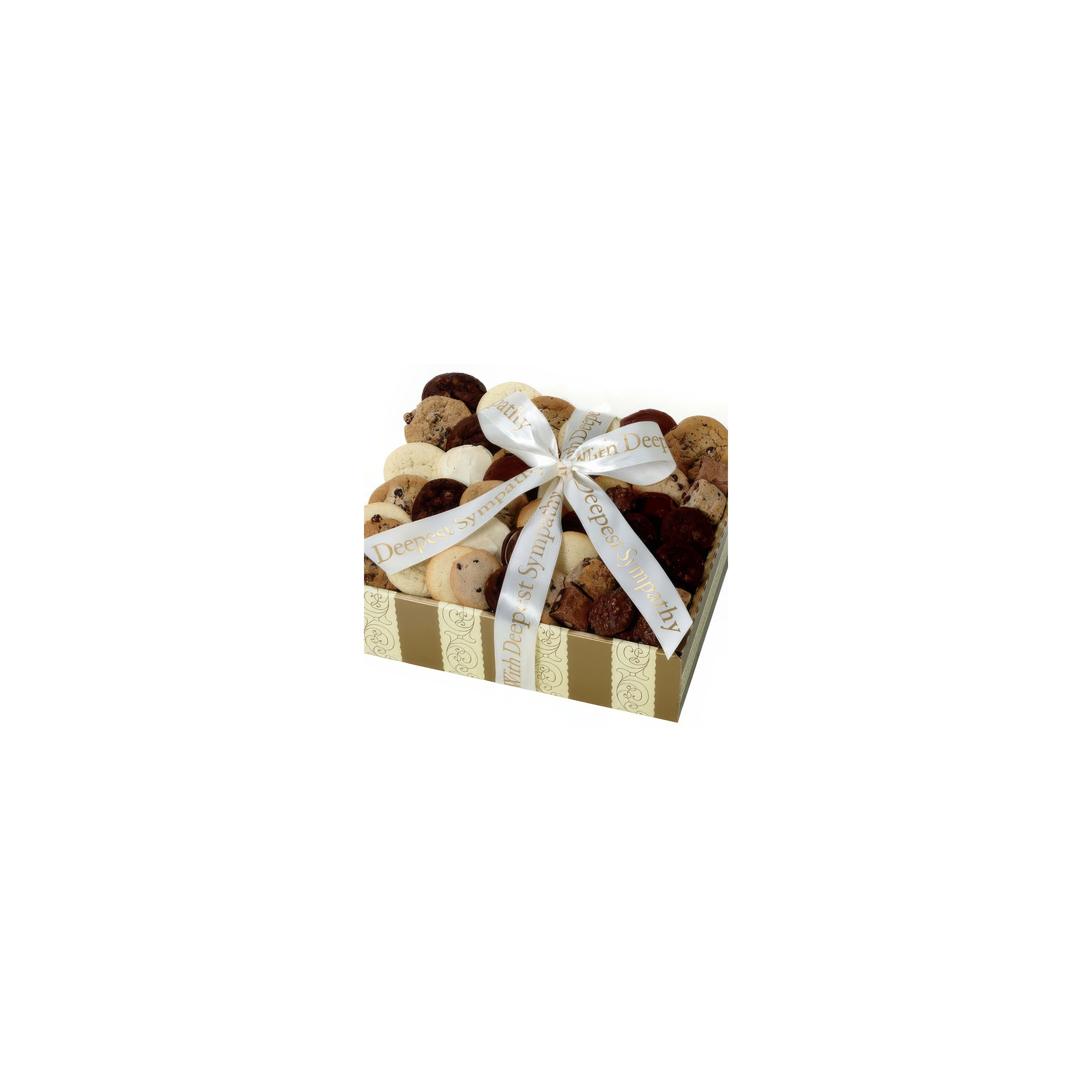 Delicious assorted cookies are beautifully arranged in a gift box, perfect for sharing.