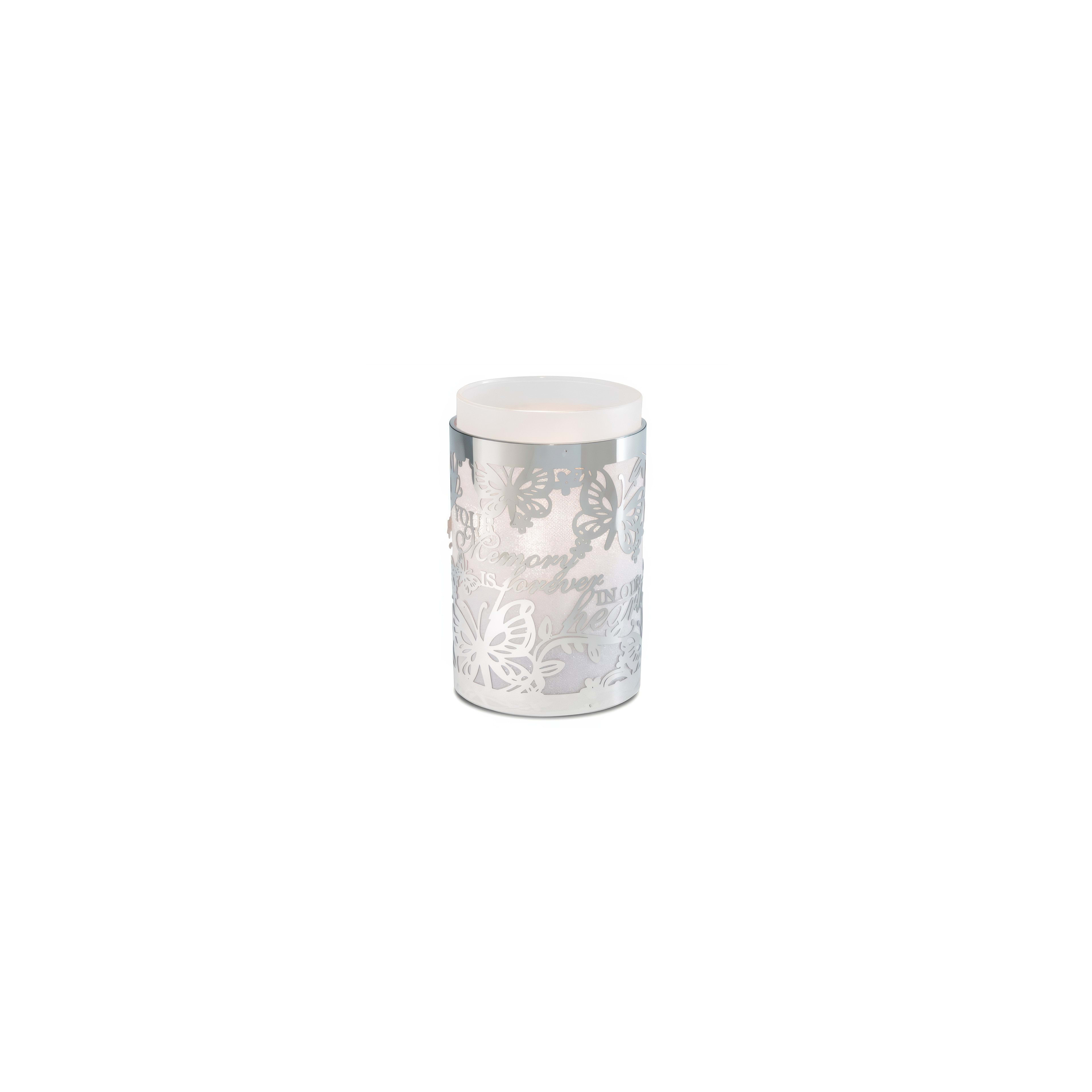 This decorative container has a lovely butterfly design with cutouts, perfect for any space.