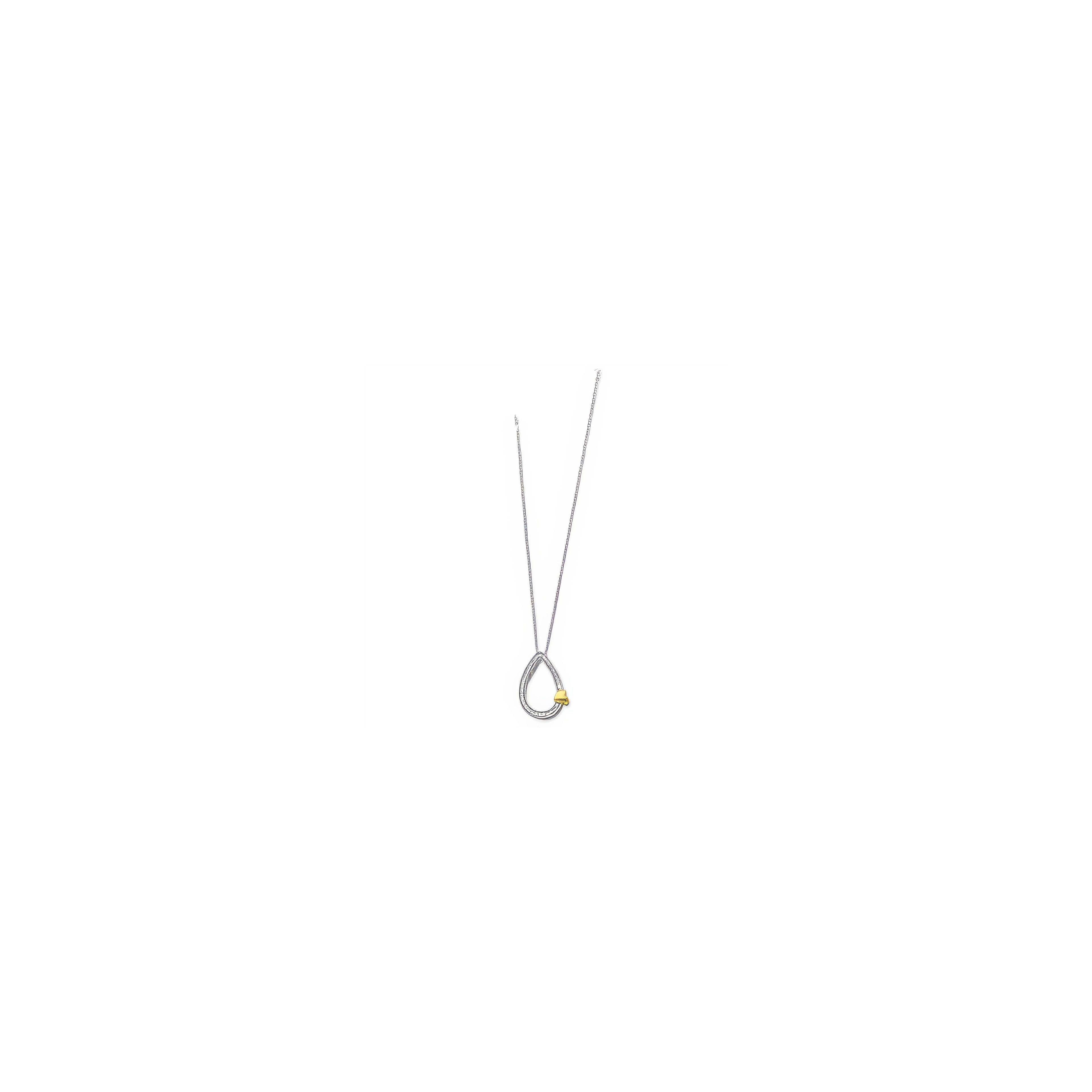 Delicate silver necklace featuring a teardrop shape and a small gold charm, perfect for daily wear.