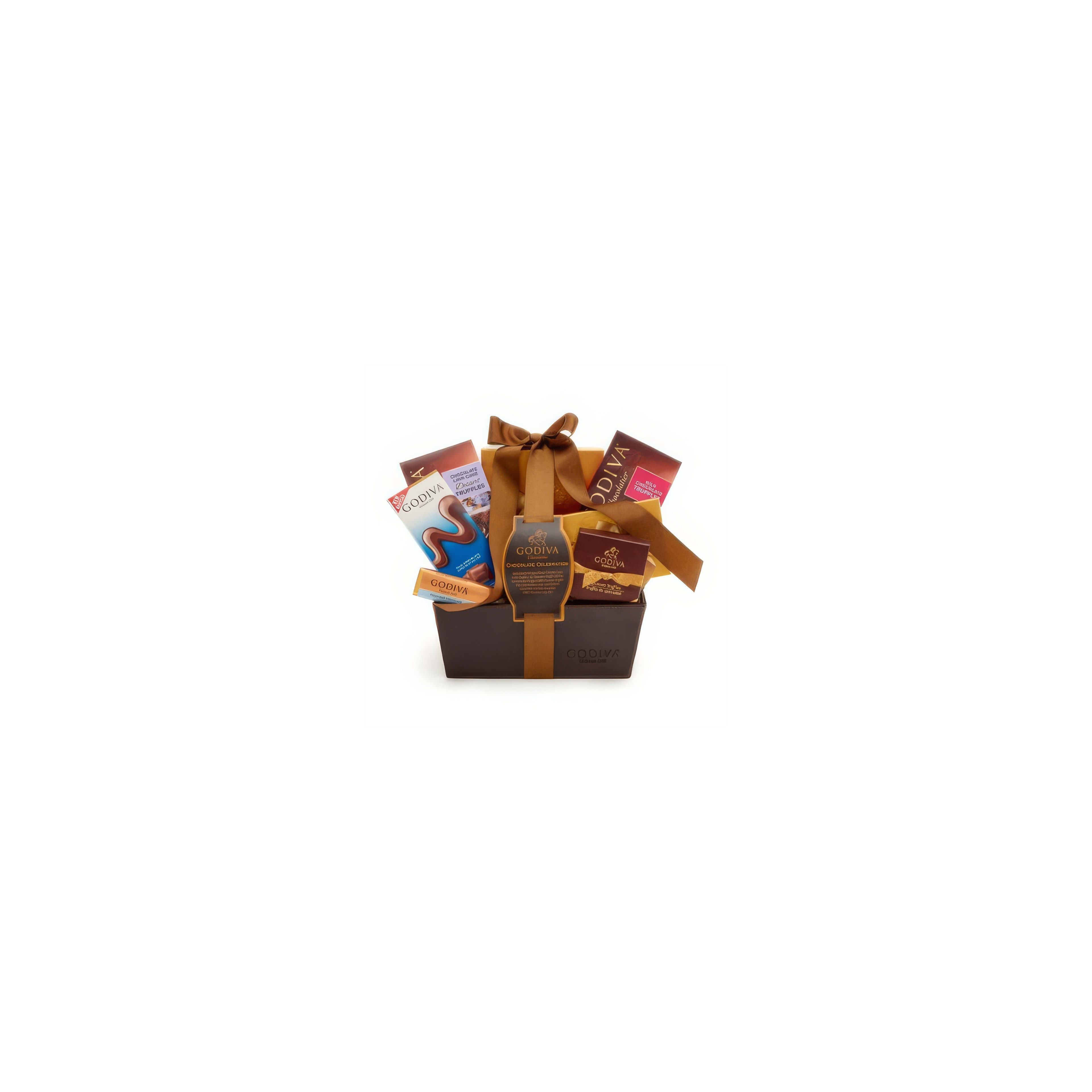This chocolate gift basket features gourmet chocolates, perfect for sharing and celebrating!