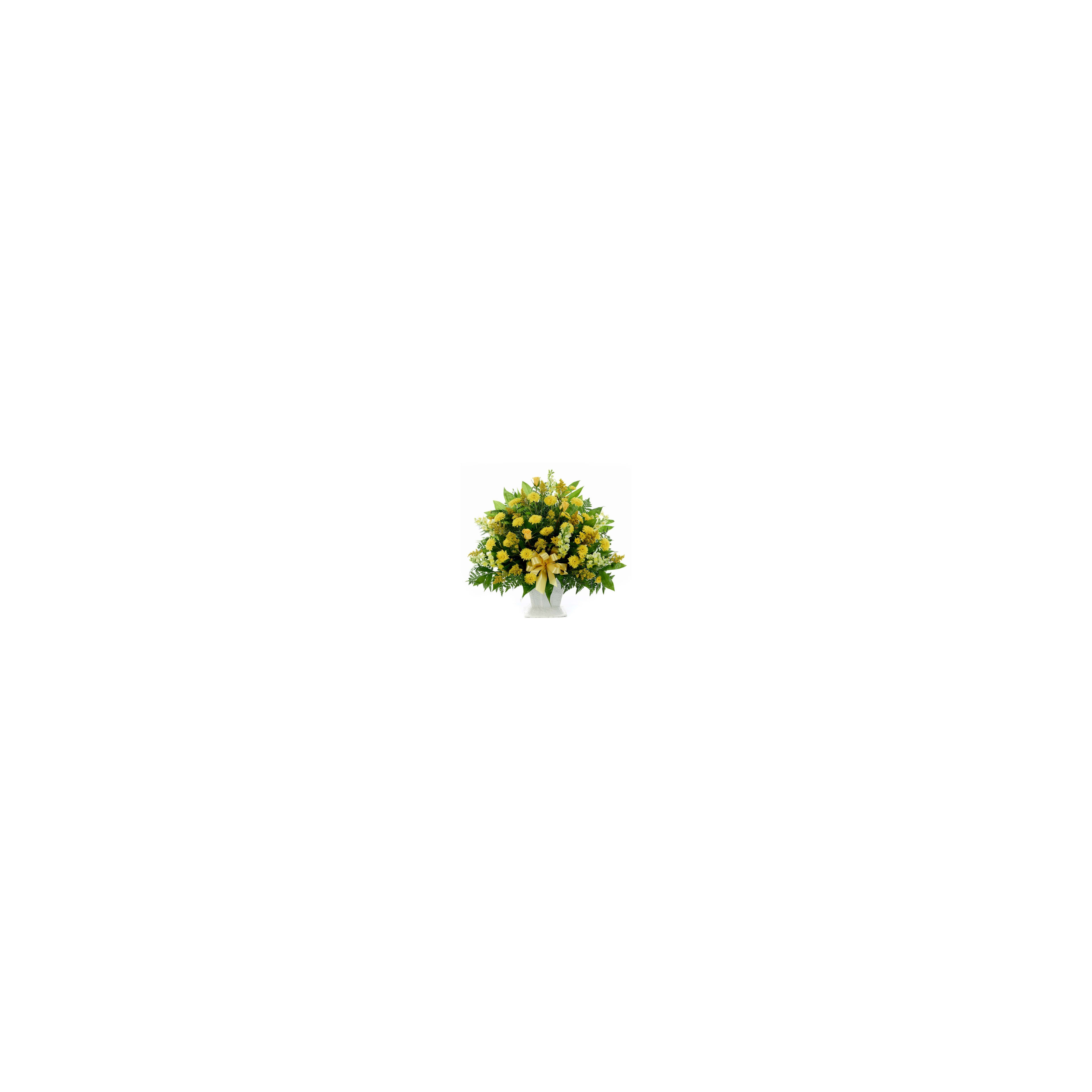 Colorful flowers in shades of yellow are displayed in an elegant white vase, ideal for gifting.