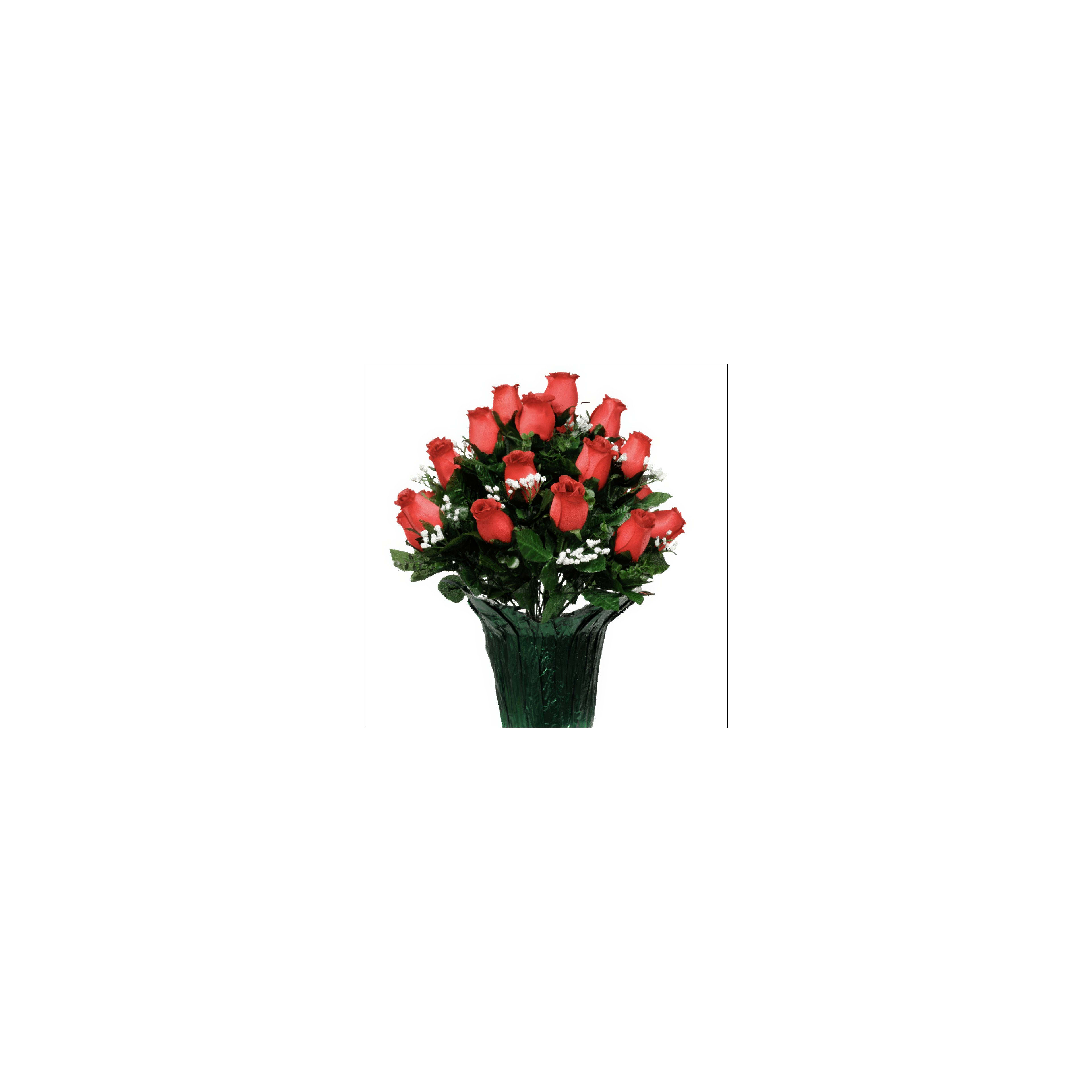 A lovely bouquet of red roses is displayed in a green vase, perfect for any occasion.