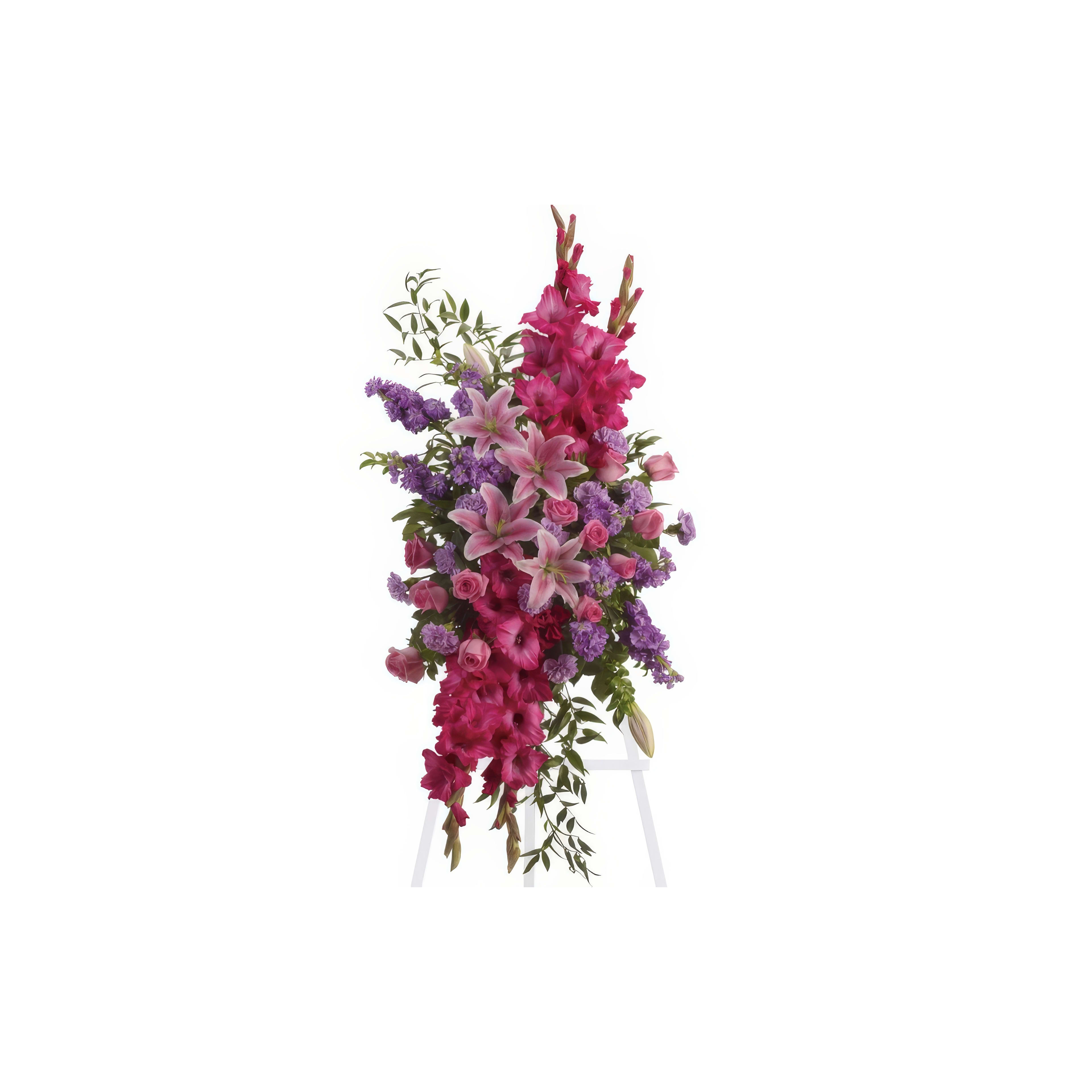 A colorful arrangement of pink and purple flowers against a soothing background.