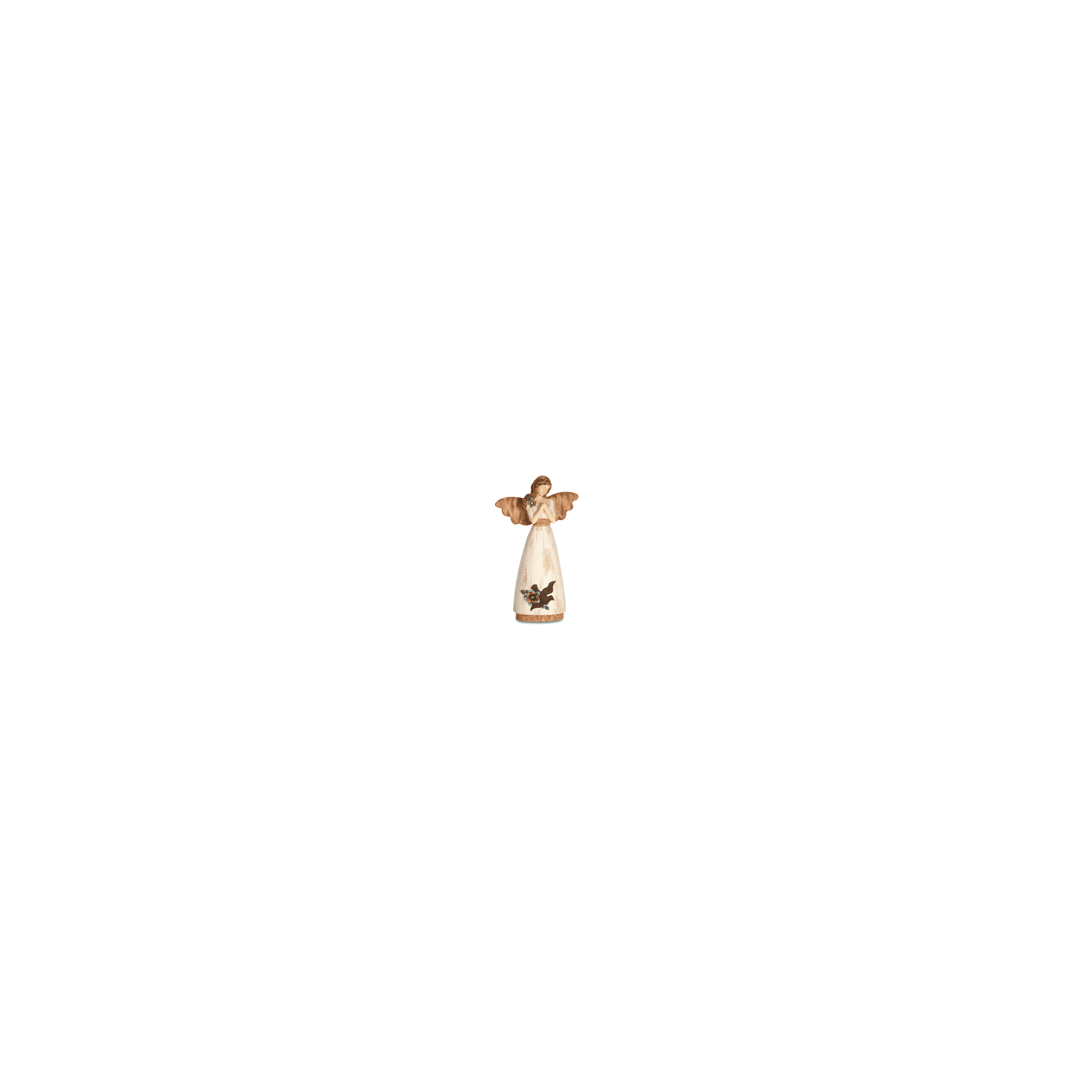 A graceful angel figurine adorned with flowers, symbolizing peace.