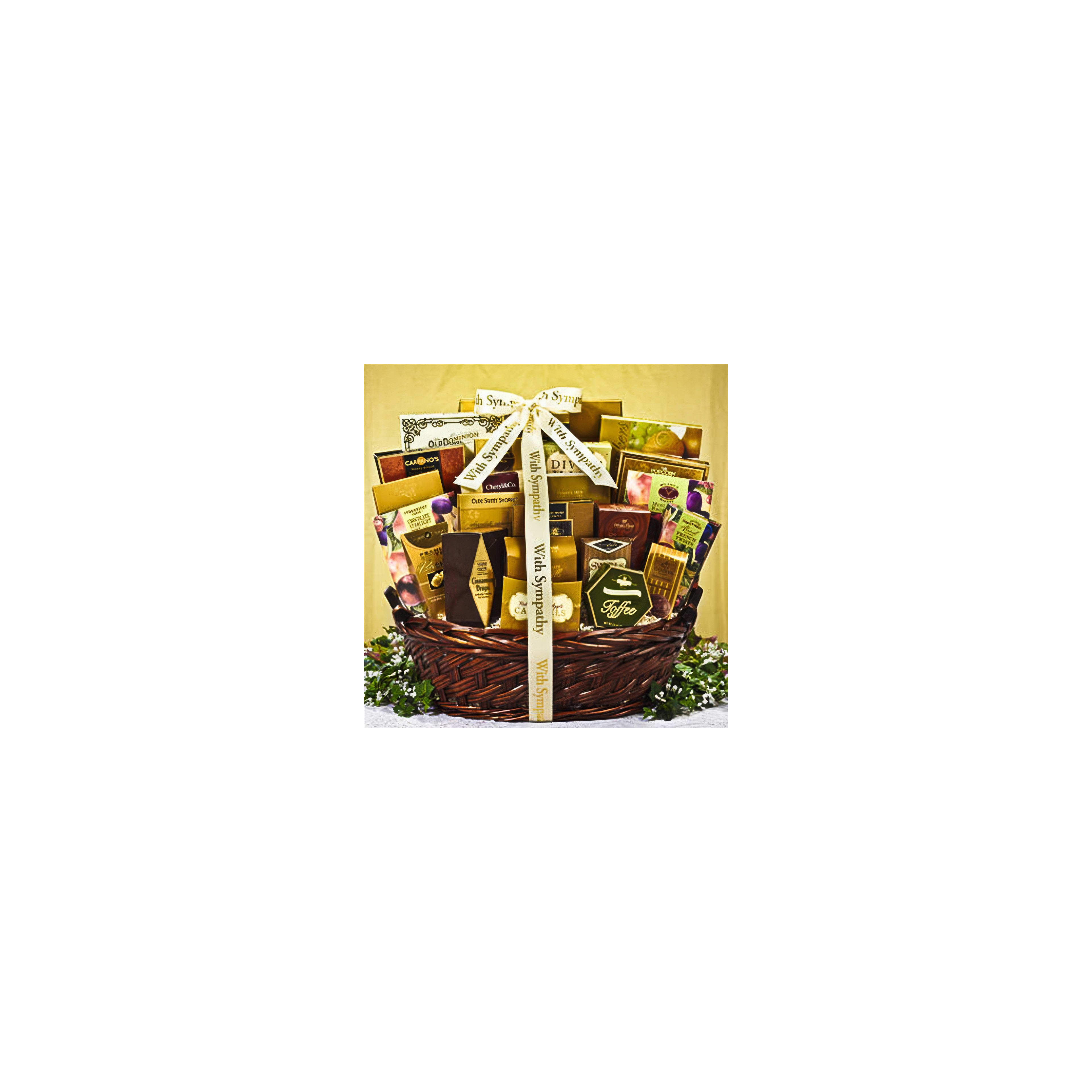 A lovely basket filled with chocolates and treats for comfort in tough times.