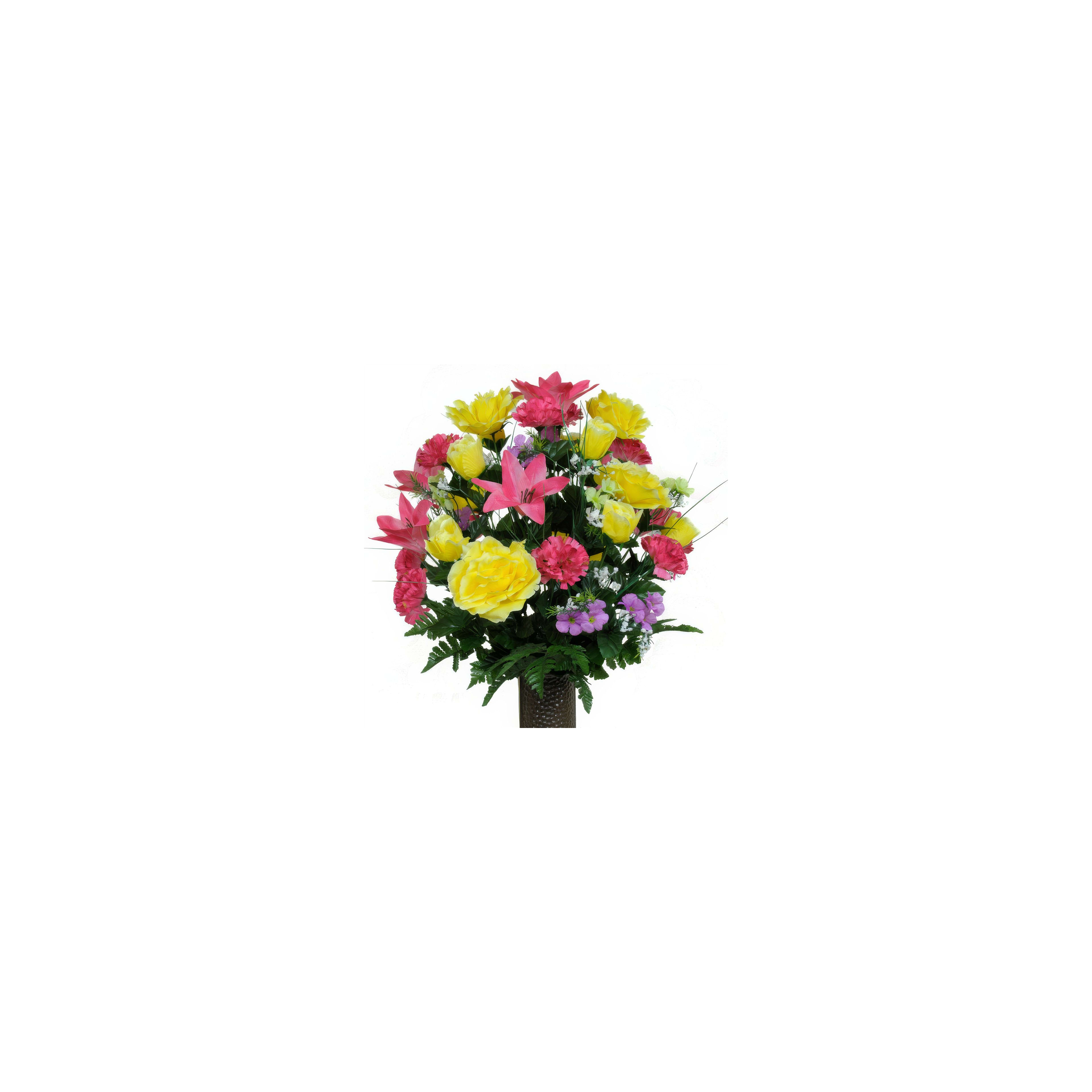 A vase of colorful roses, lilies, and daisies brings joy to any space.