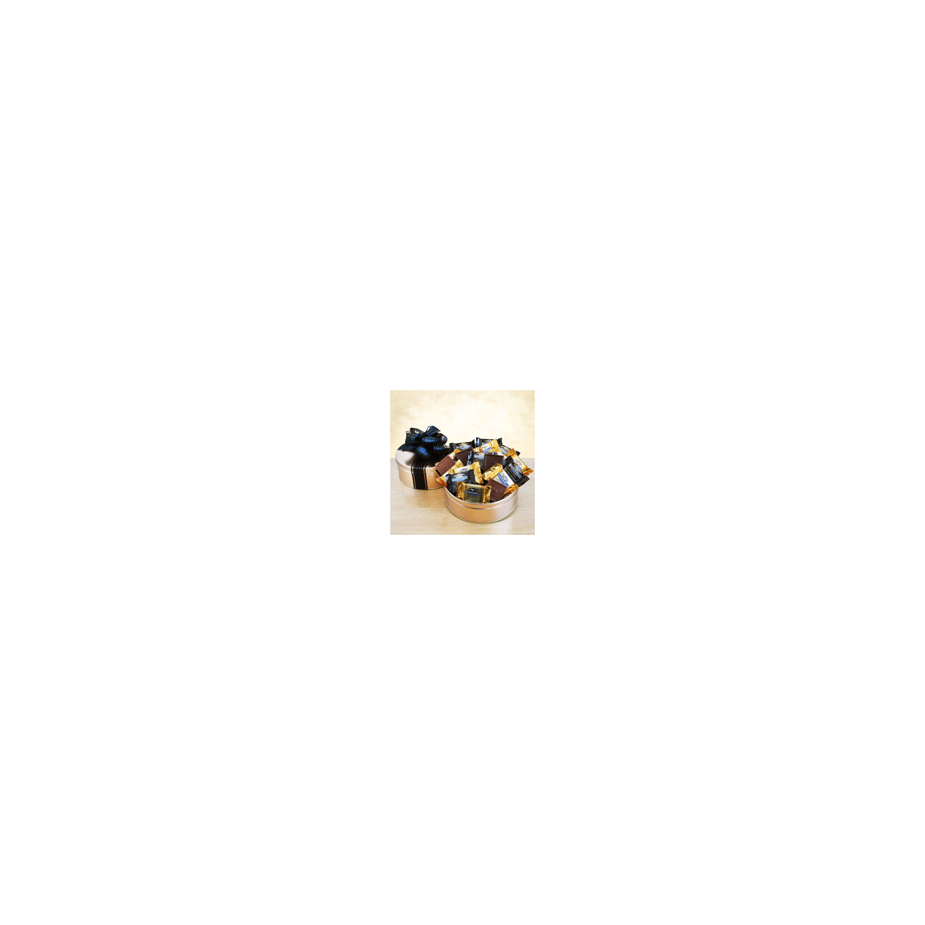 Golden tin features a variety of chocolates, ideal for gifts on special occasions.