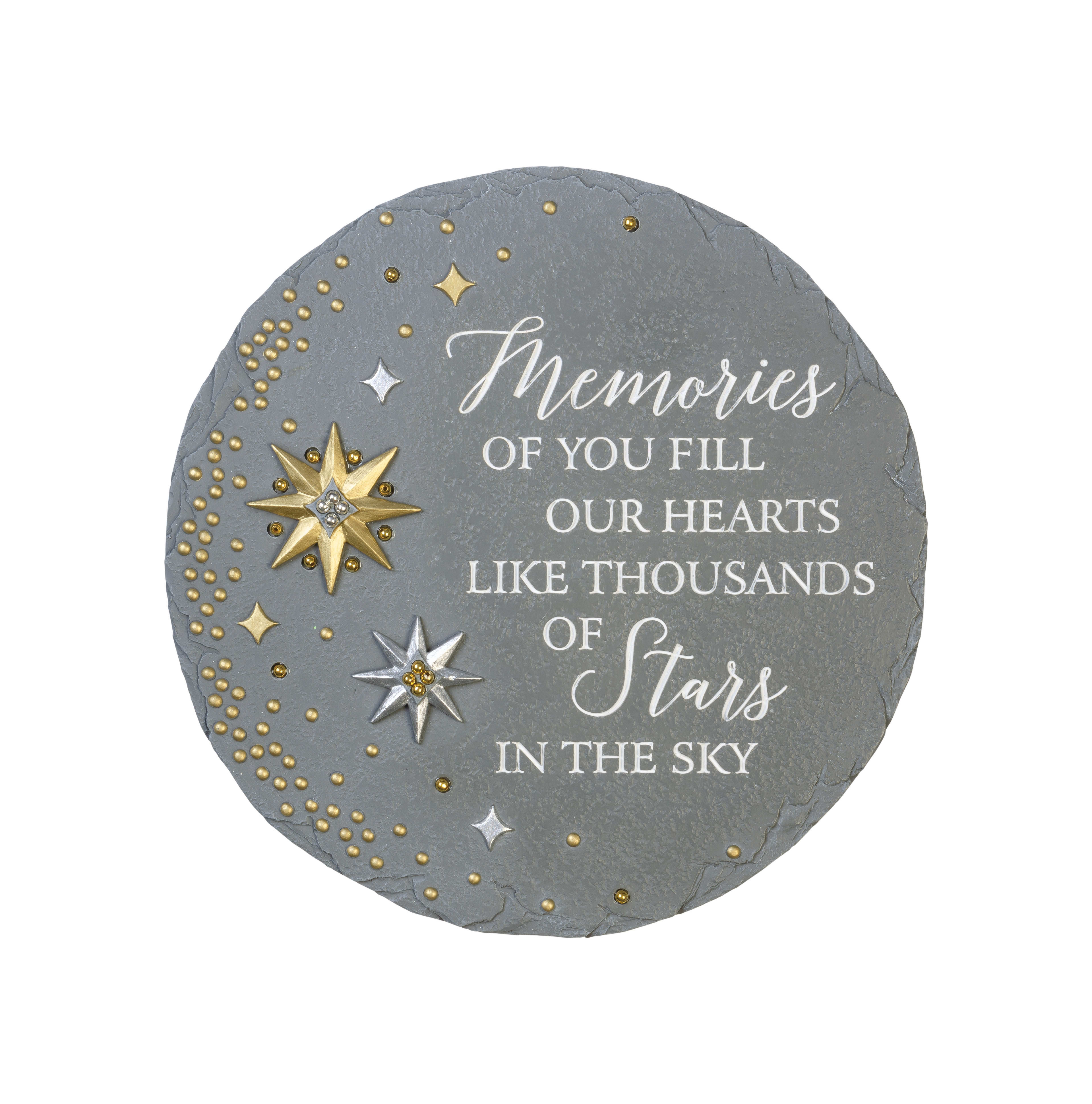 Decorative stone features heartfelt text and sparkling stars, perfect for home decor or memorial.