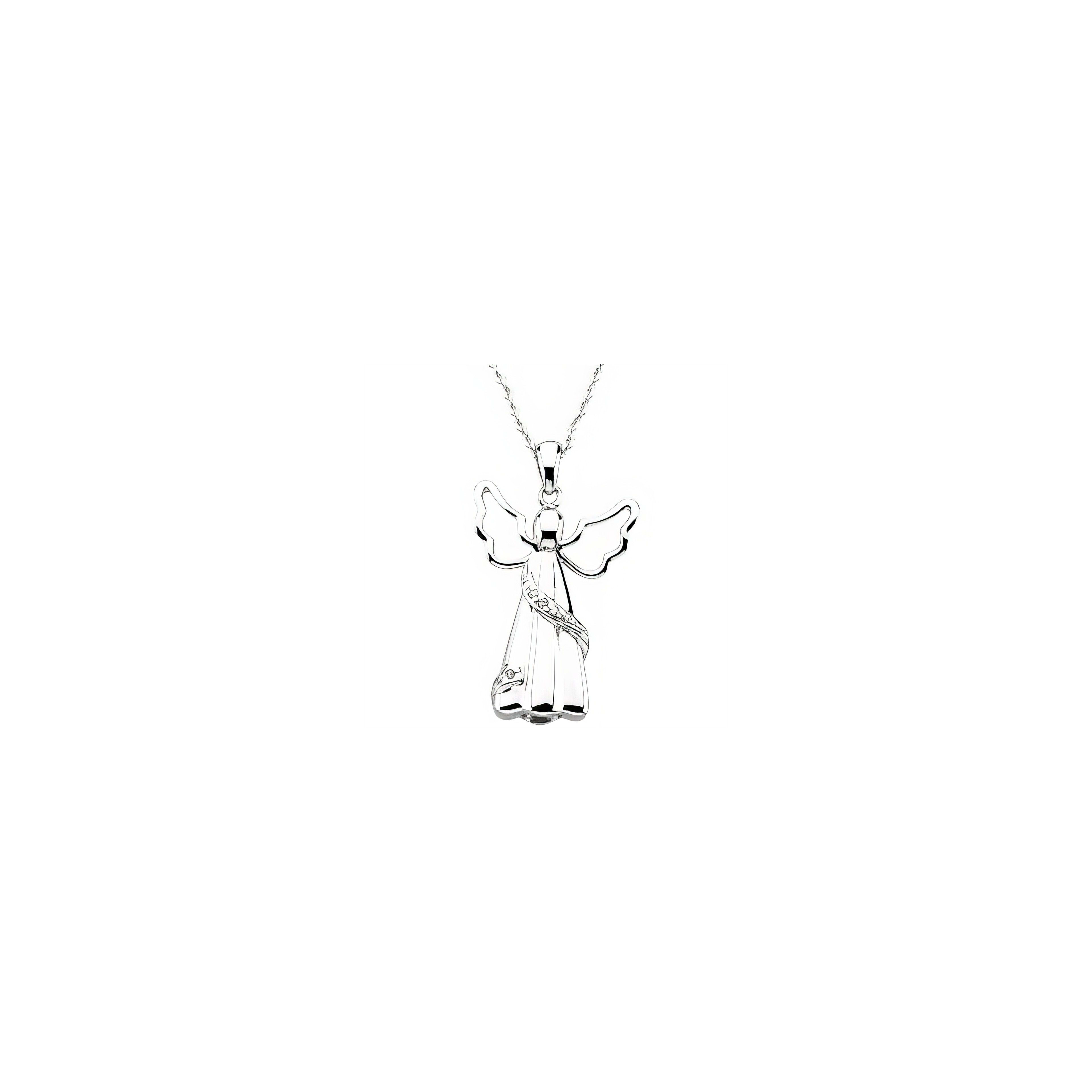 Beautiful silver angel pendant with detailed wings, ideal for gifts and celebrations.