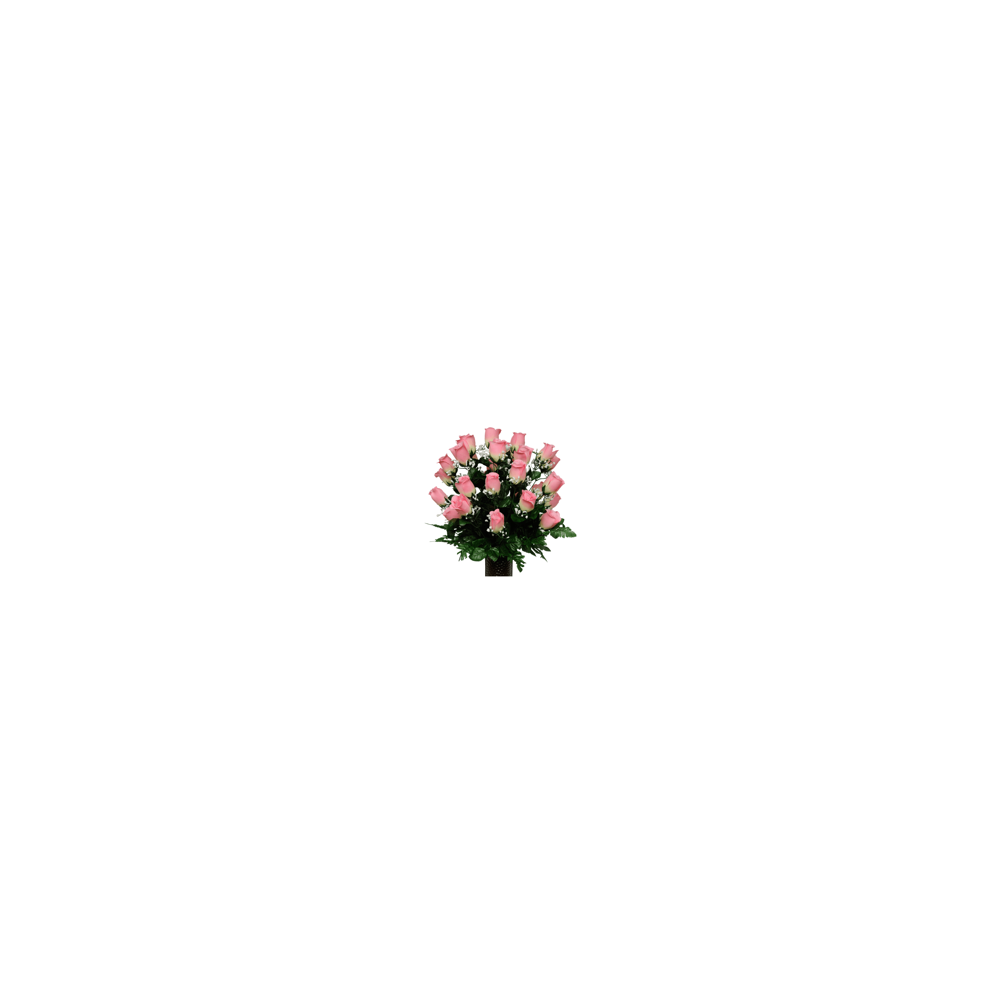 A stunning bouquet features vibrant pink roses and delicate greenery, perfect for celebrations.