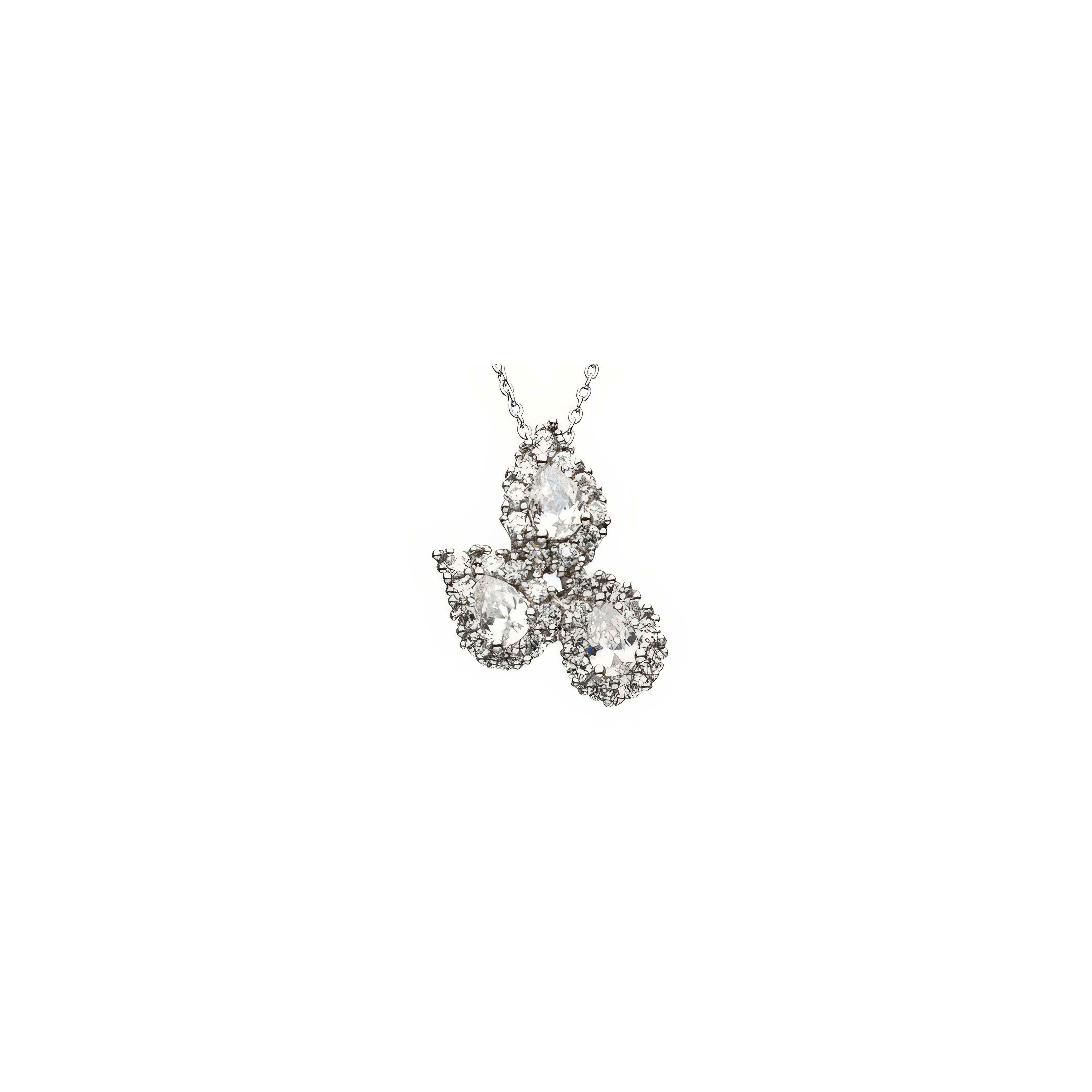 This butterfly necklace shines with clear gemstones set in silver, perfect for elegant outfits.