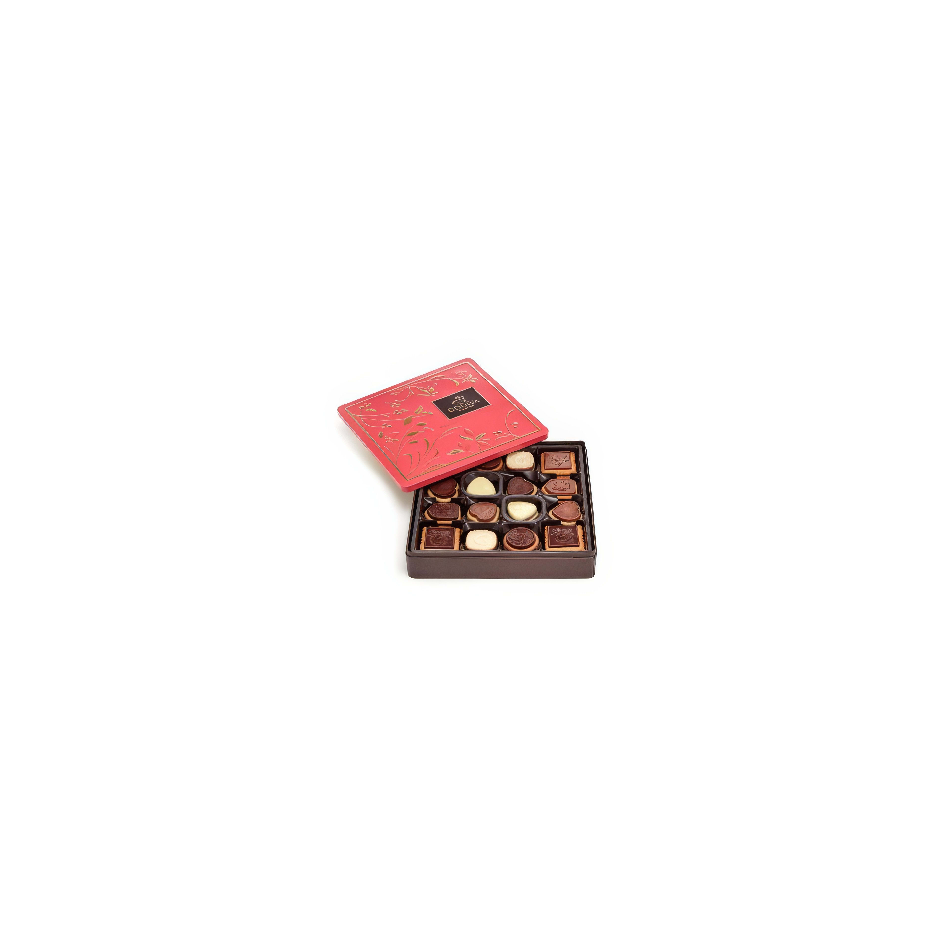 A beautifully arranged box of assorted chocolates, perfect for any occasion or gift giving.