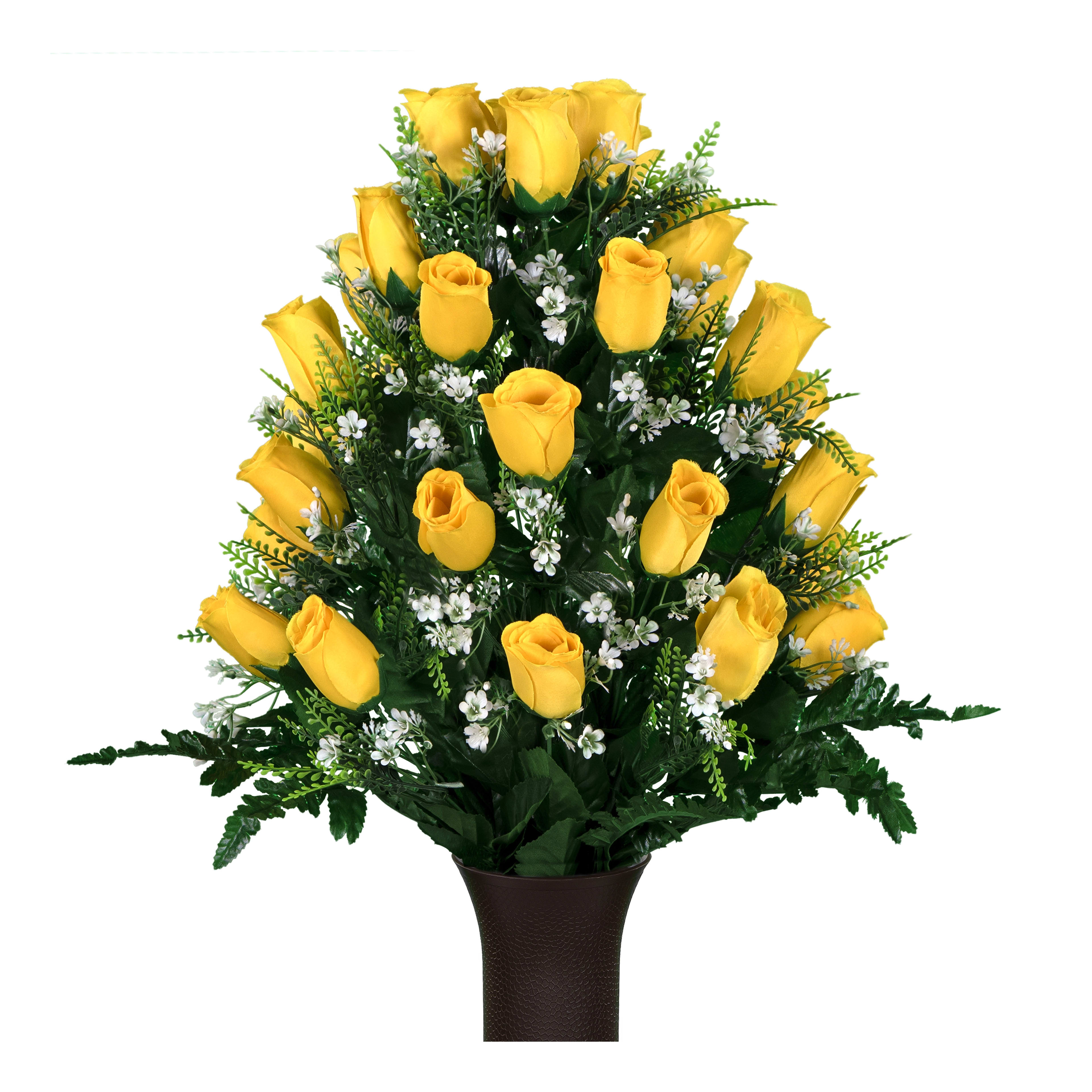 A vibrant bouquet of yellow roses surrounded by greenery creates a joyful atmosphere.
