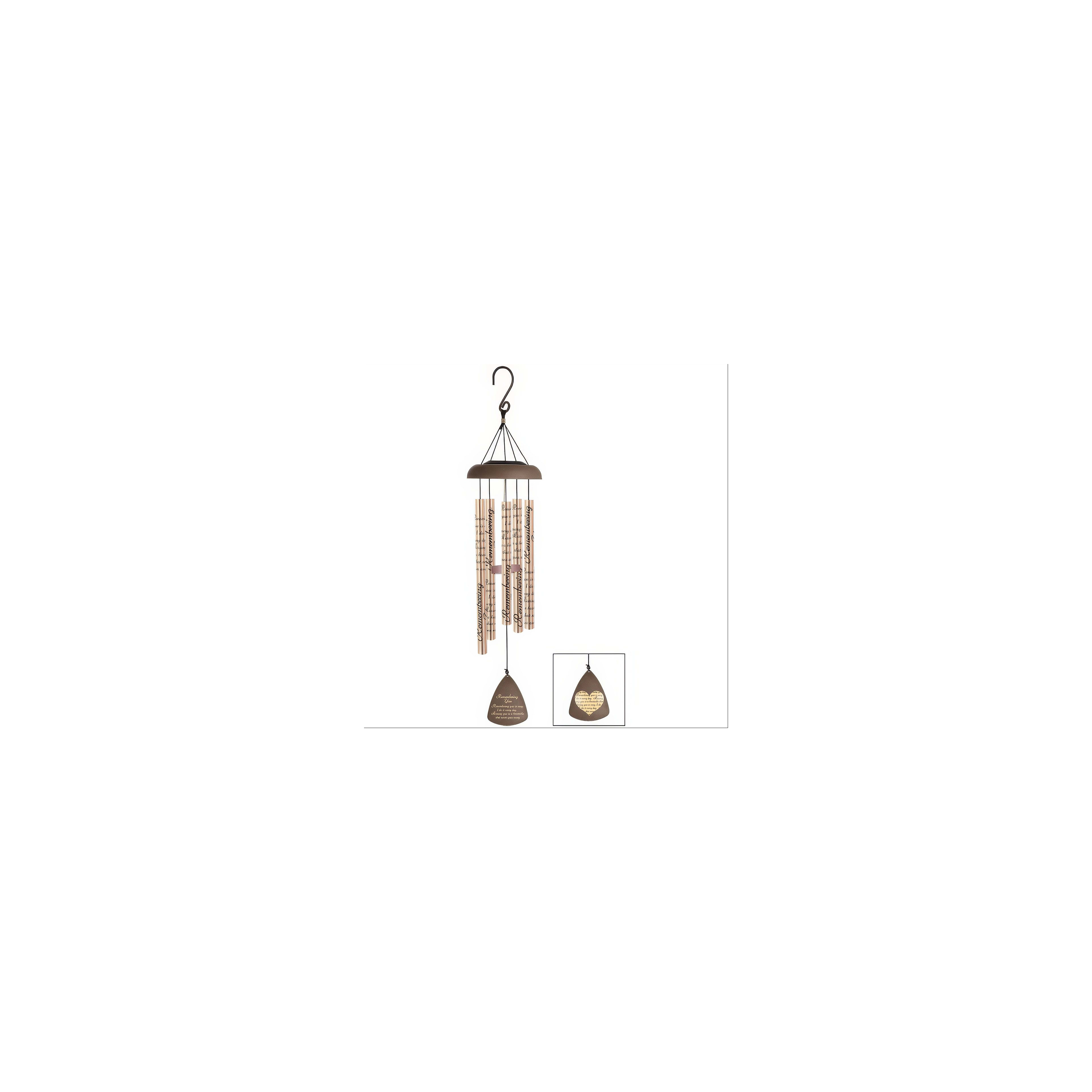 Decorative wind chimes sway gently in the breeze, producing calming sounds outdoors.