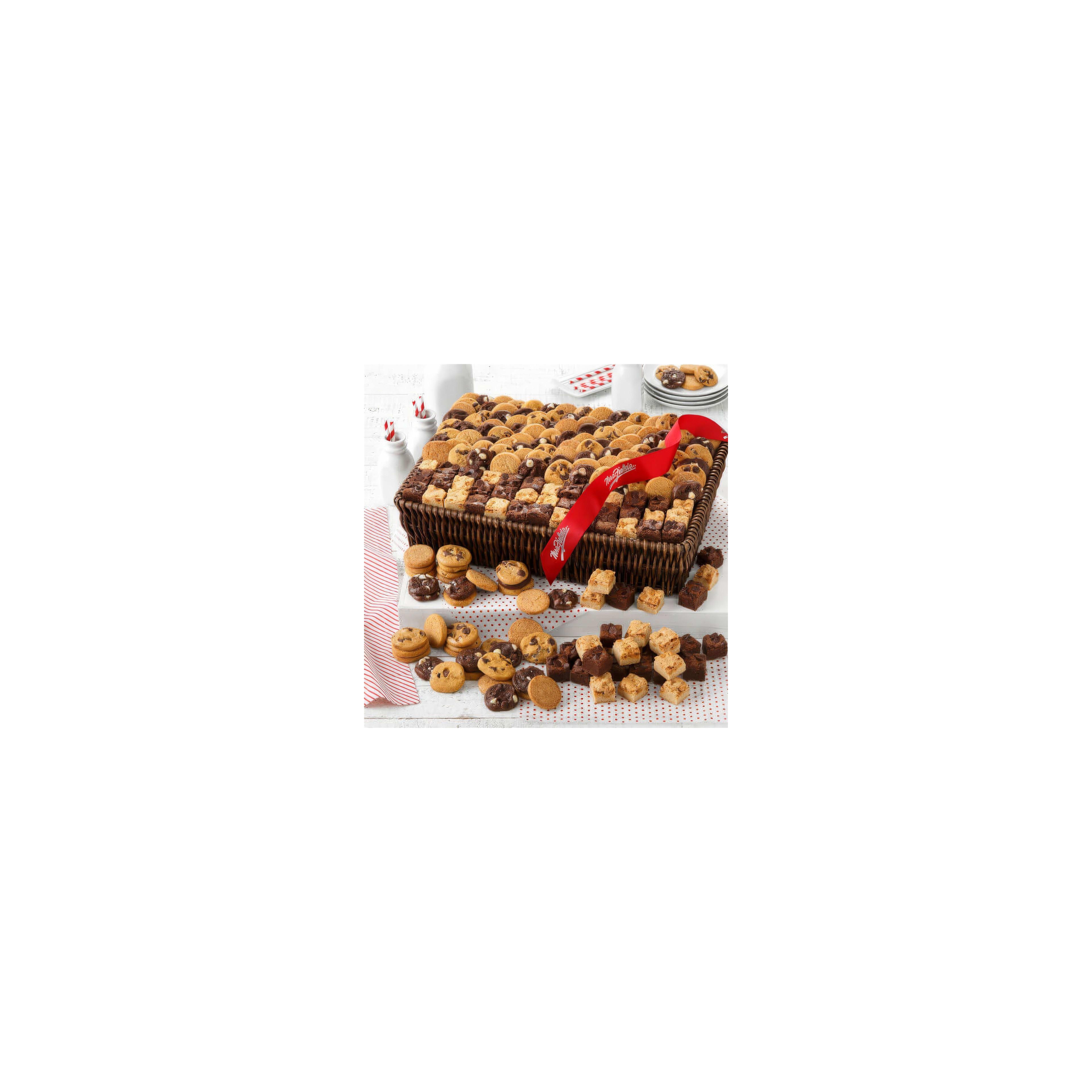 A variety of cookies are arranged in a basket, perfect for sharing at a celebration.