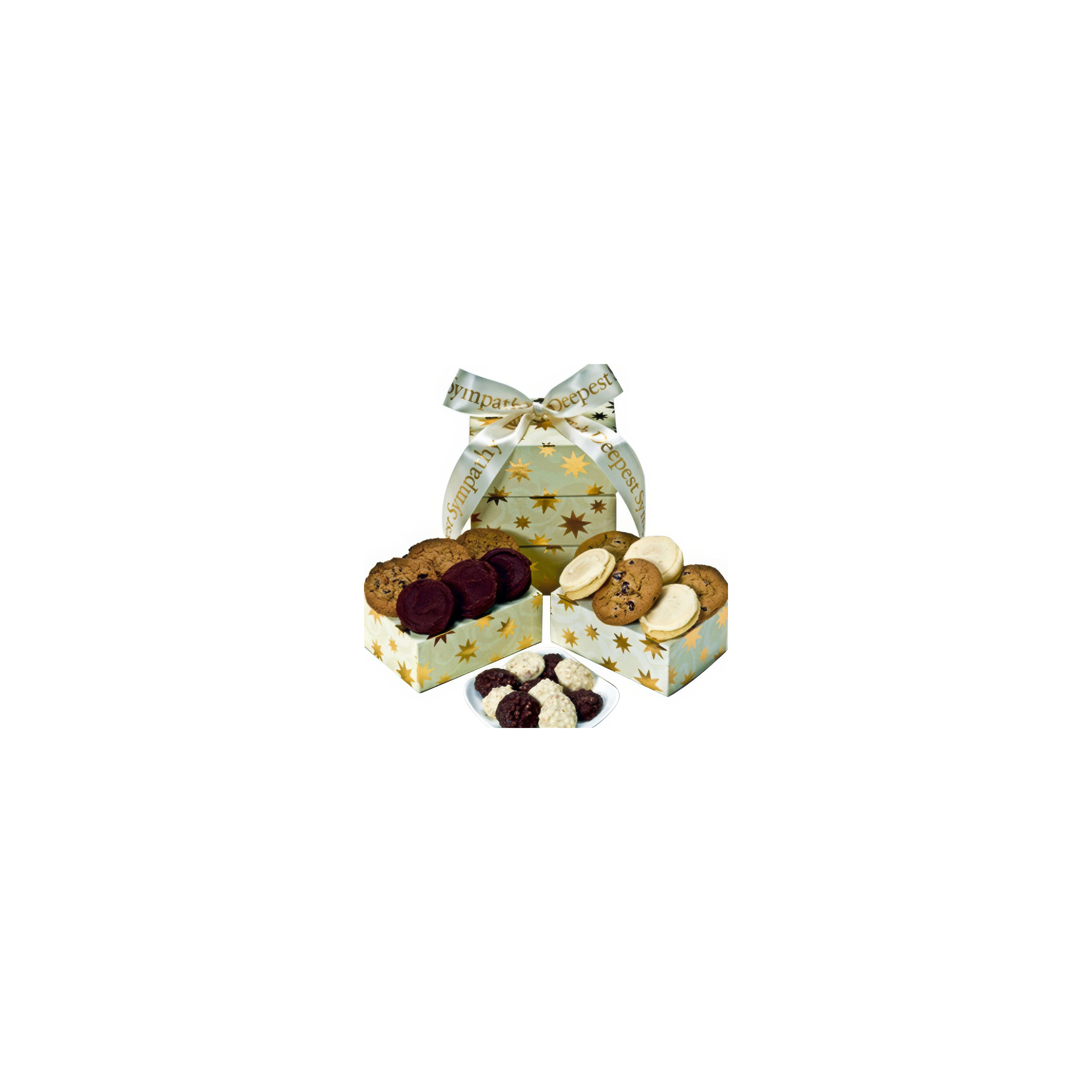 A beautifully wrapped gift box filled with assorted cookies, ideal for any occasion.