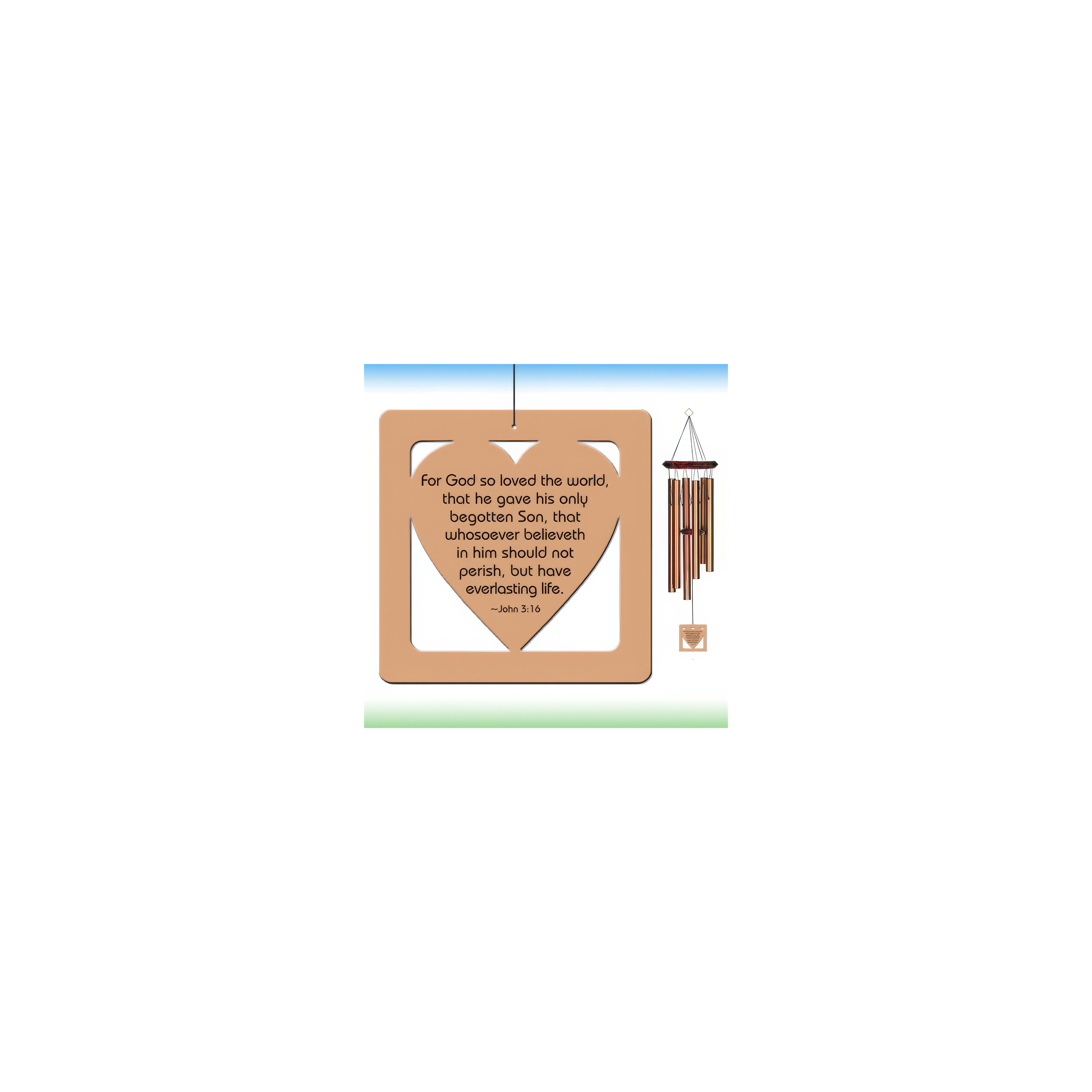 This heart-shaped decoration features a biblical verse about God's love for humanity.