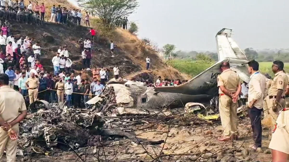 Wreckage of the plane crash near Baramati