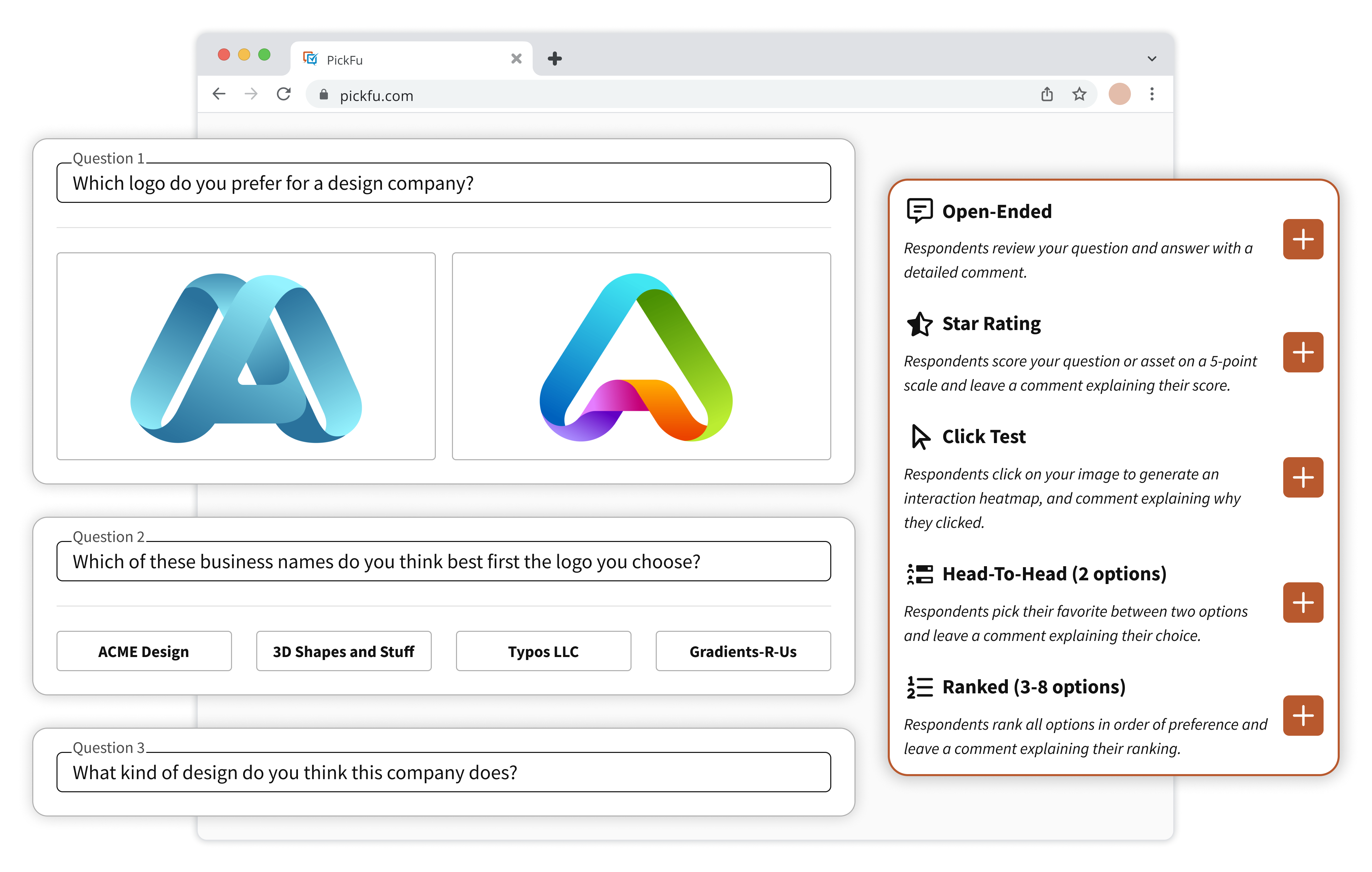 Illustration of the PickFu survey builder.
