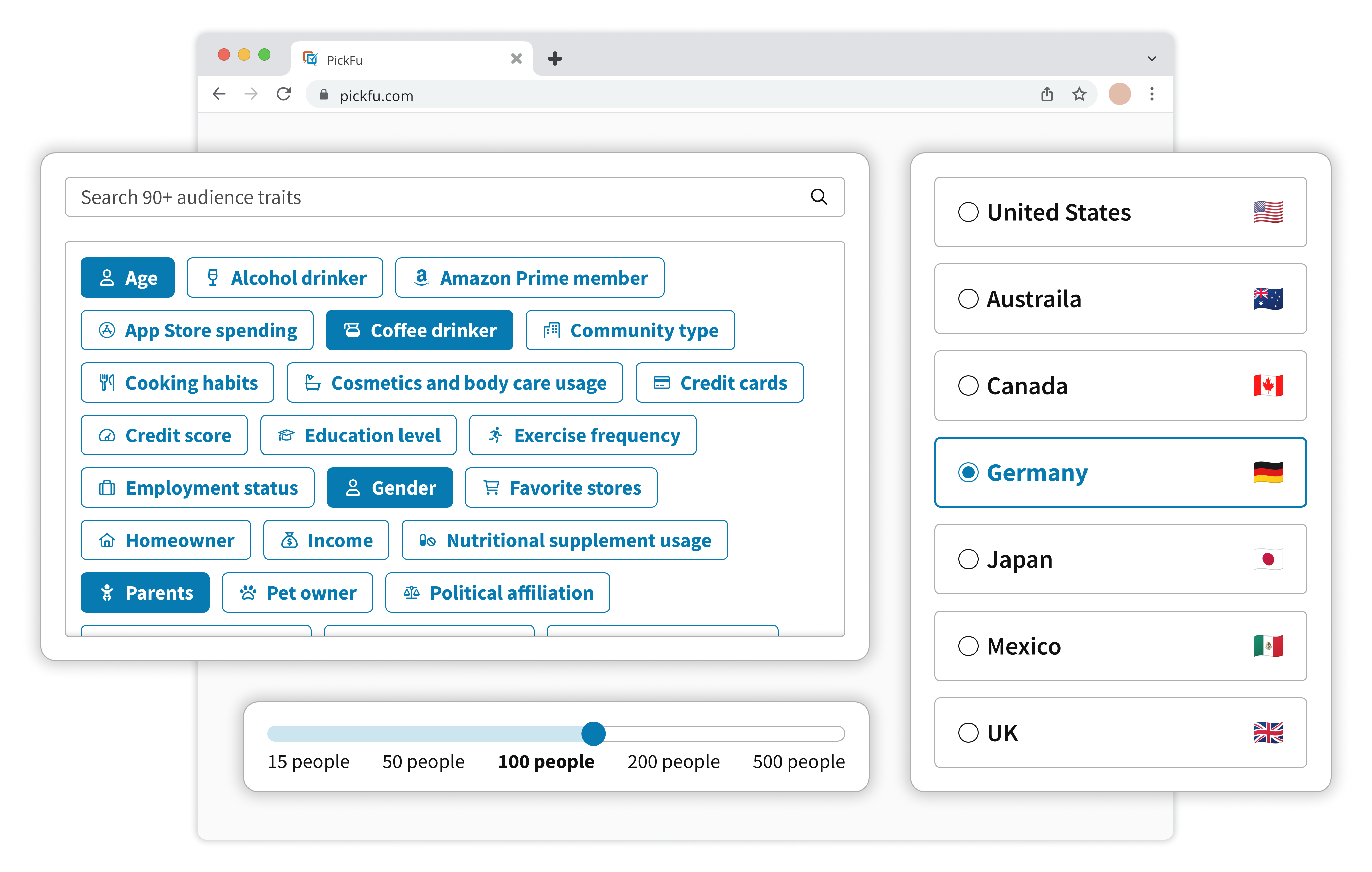 Illustration of the PickFu audience builder.