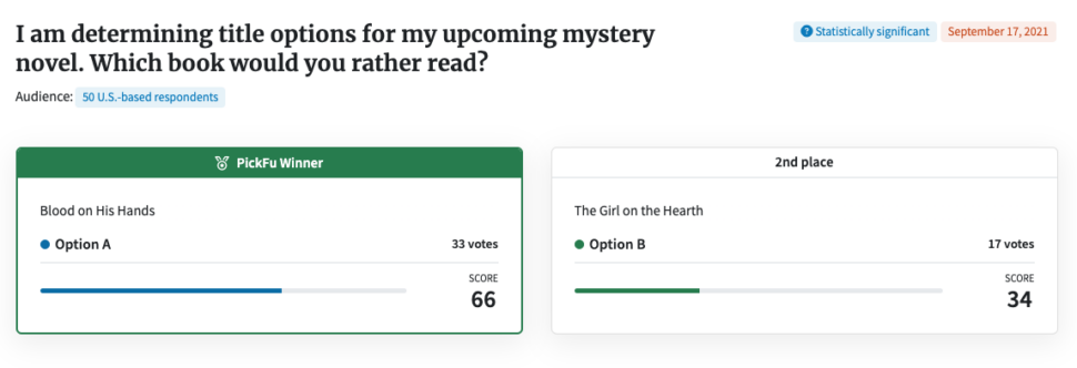 Poll for upcoming mystery novel