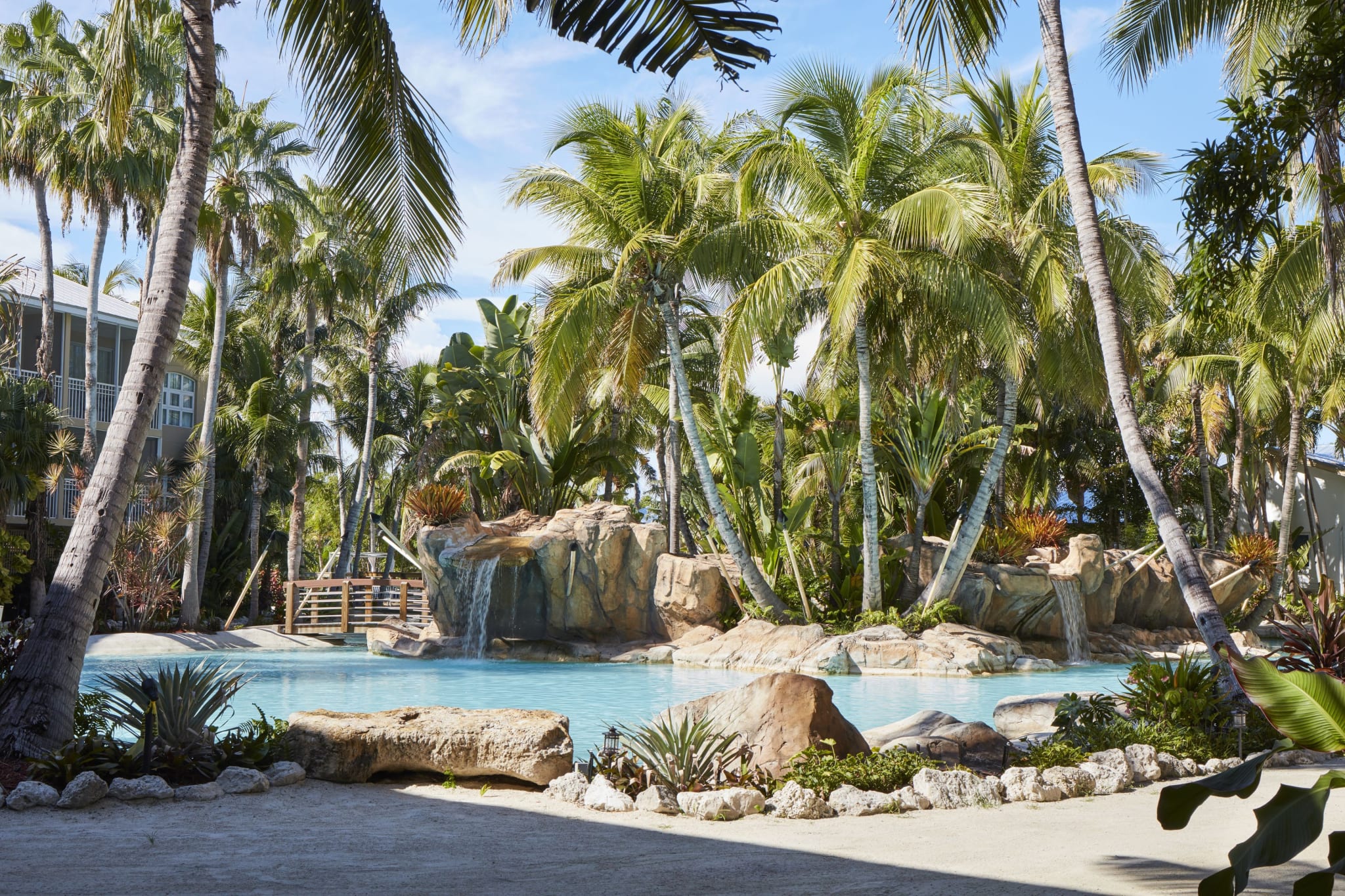 Pool and palms by the sea at Cheeca Lodge in Islamorada, Florida Keys
