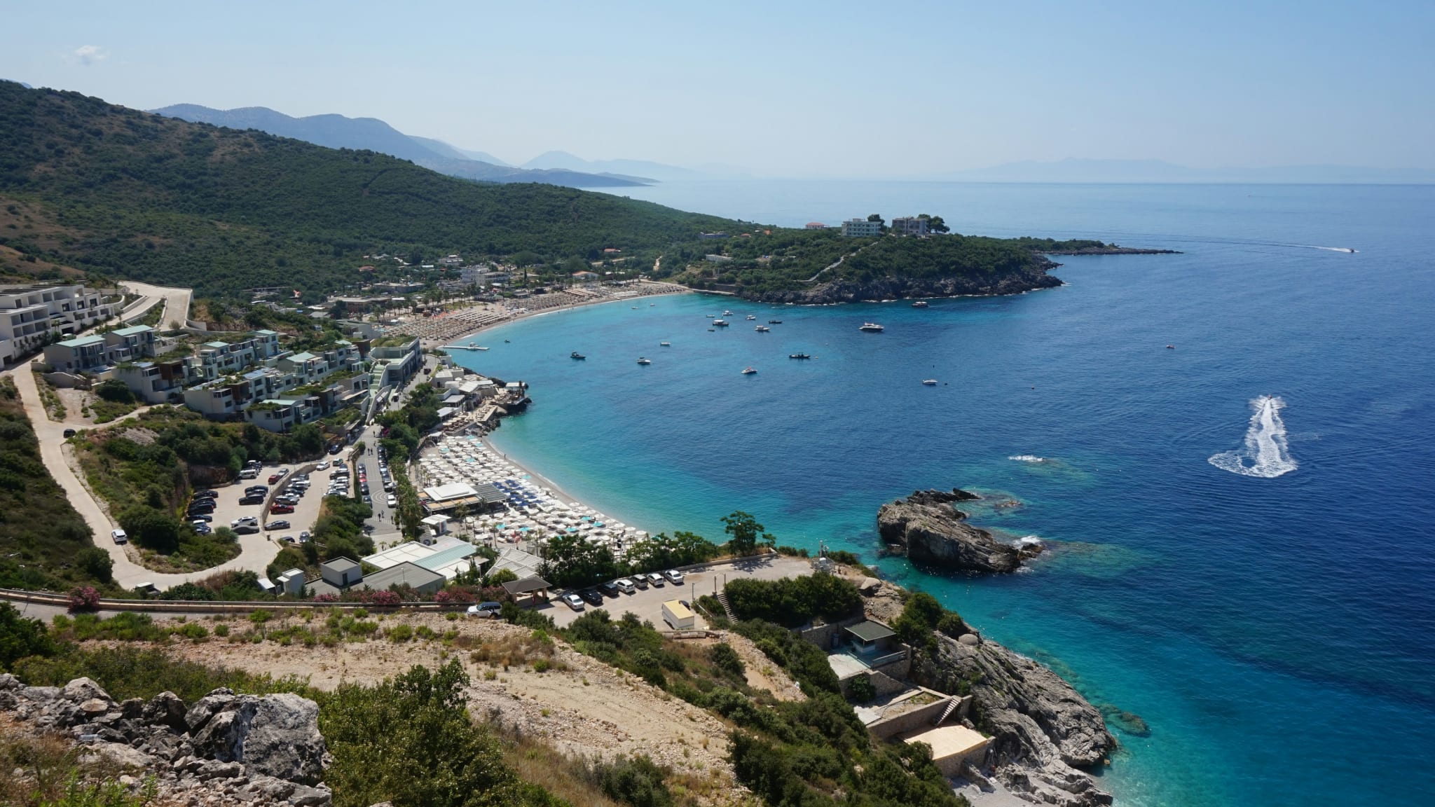 The beach at Jale from a viewpoint on the Albanian Riviera
