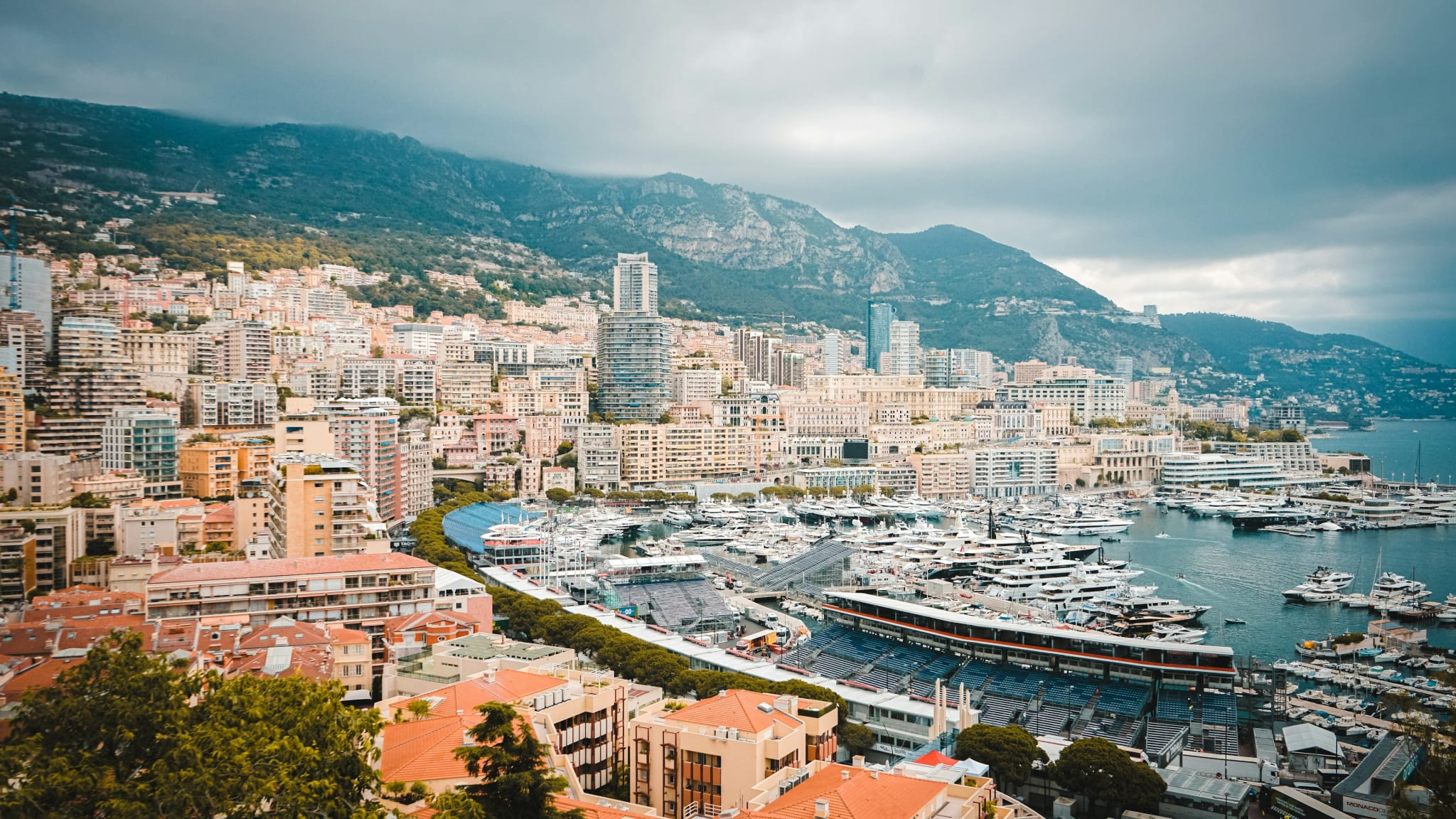 Port Hercule with yachts and the city behind, Monaco
