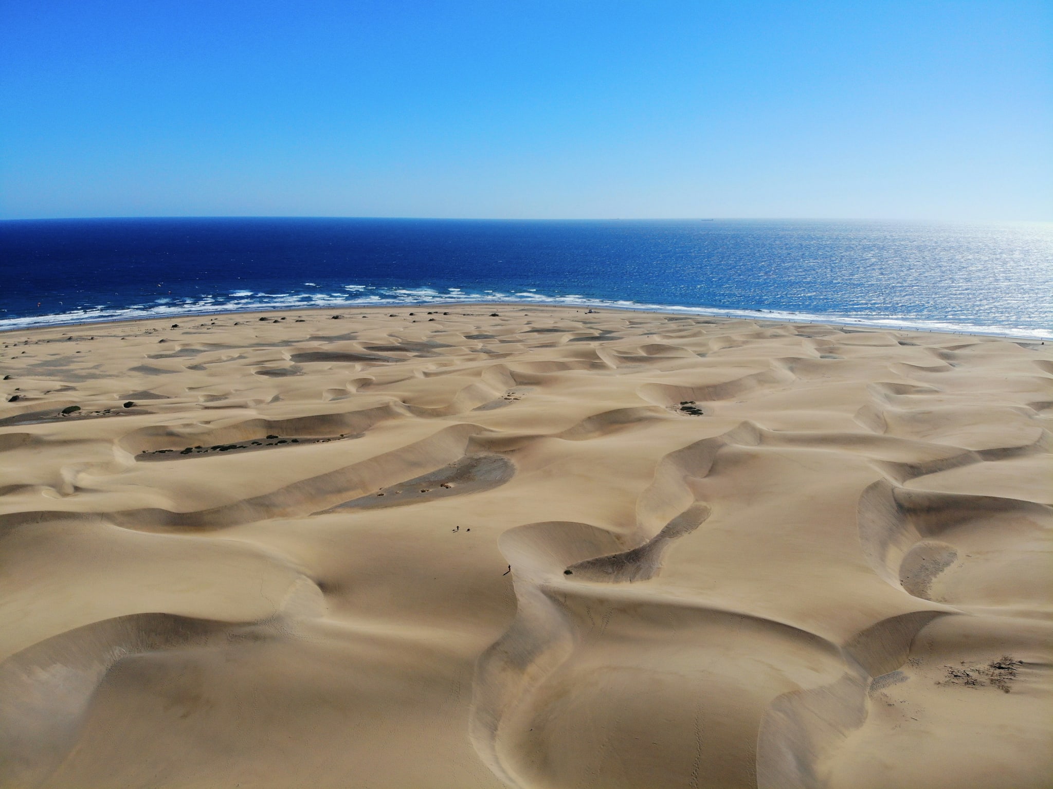 The Maspalomas sand dunes with the sea behind
