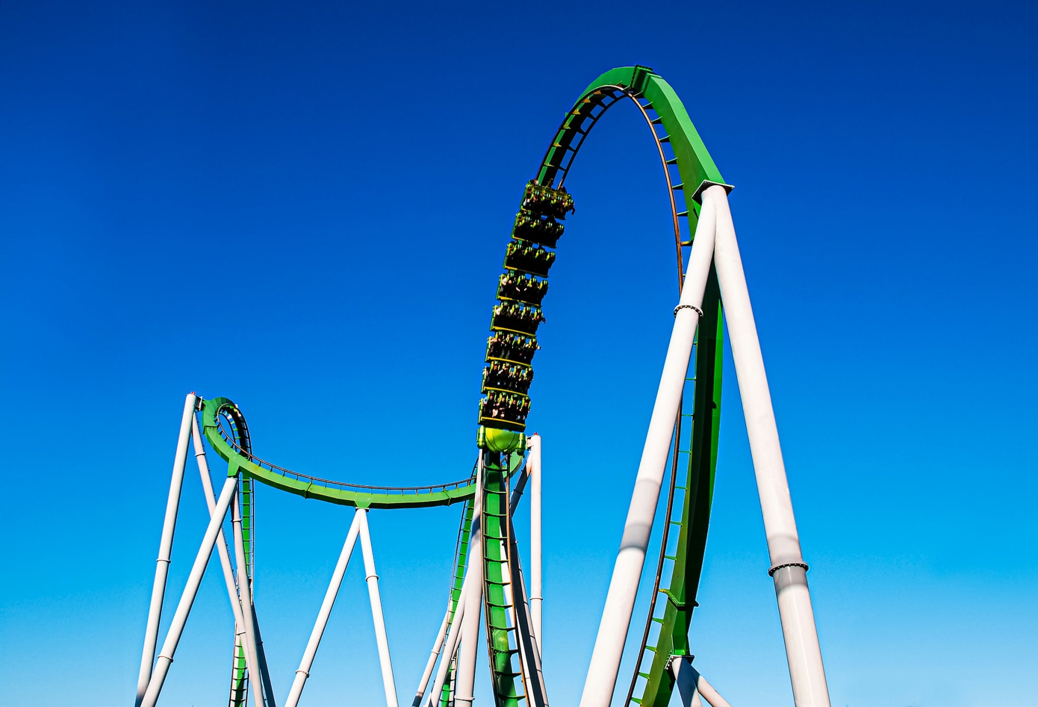 A roller coaster against a blue sky in Orlando
