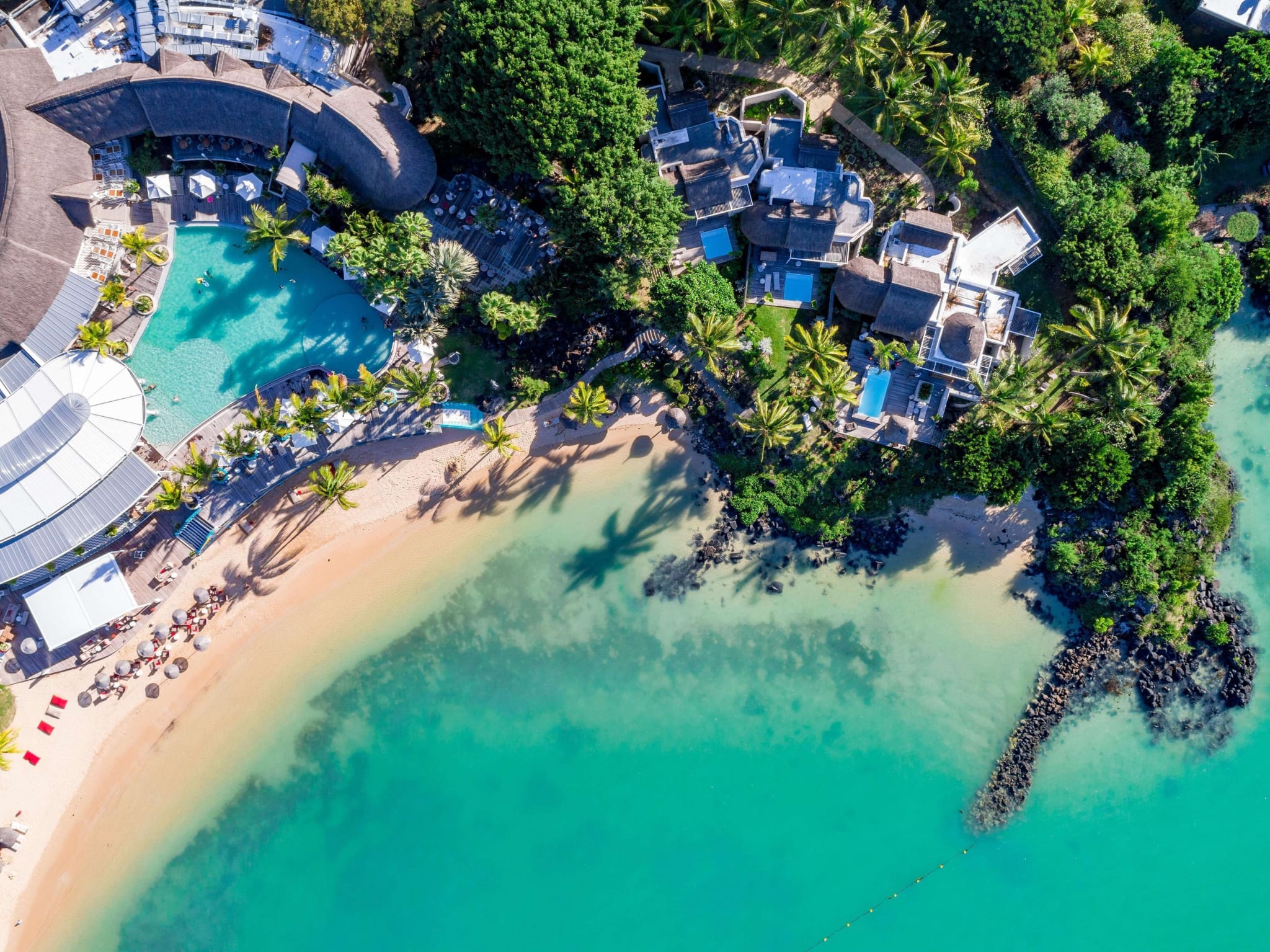 White beach and turquoise lagoon at Grand Baie, Mauritius
