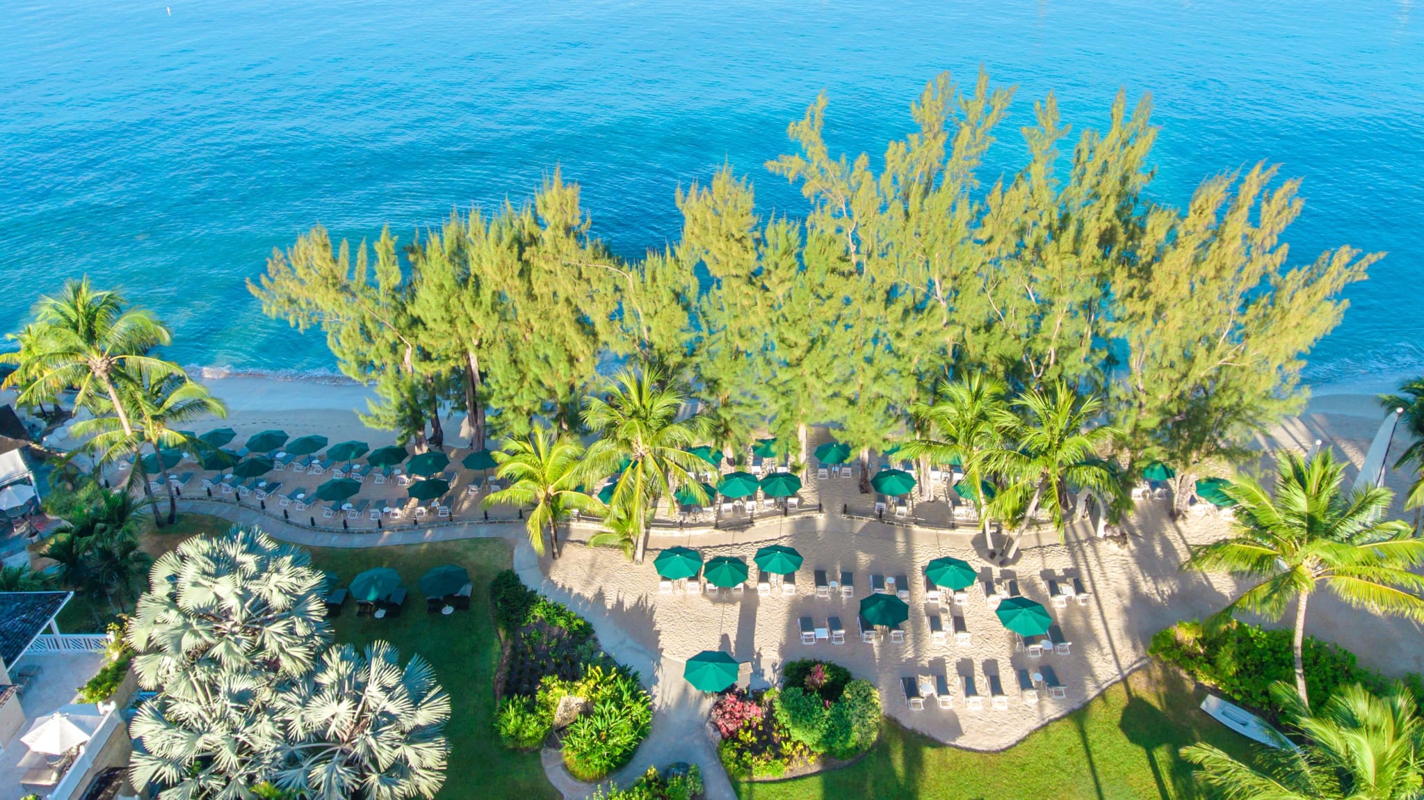 Turquoise sea and beach from above at Coral Reef Club in Barbados