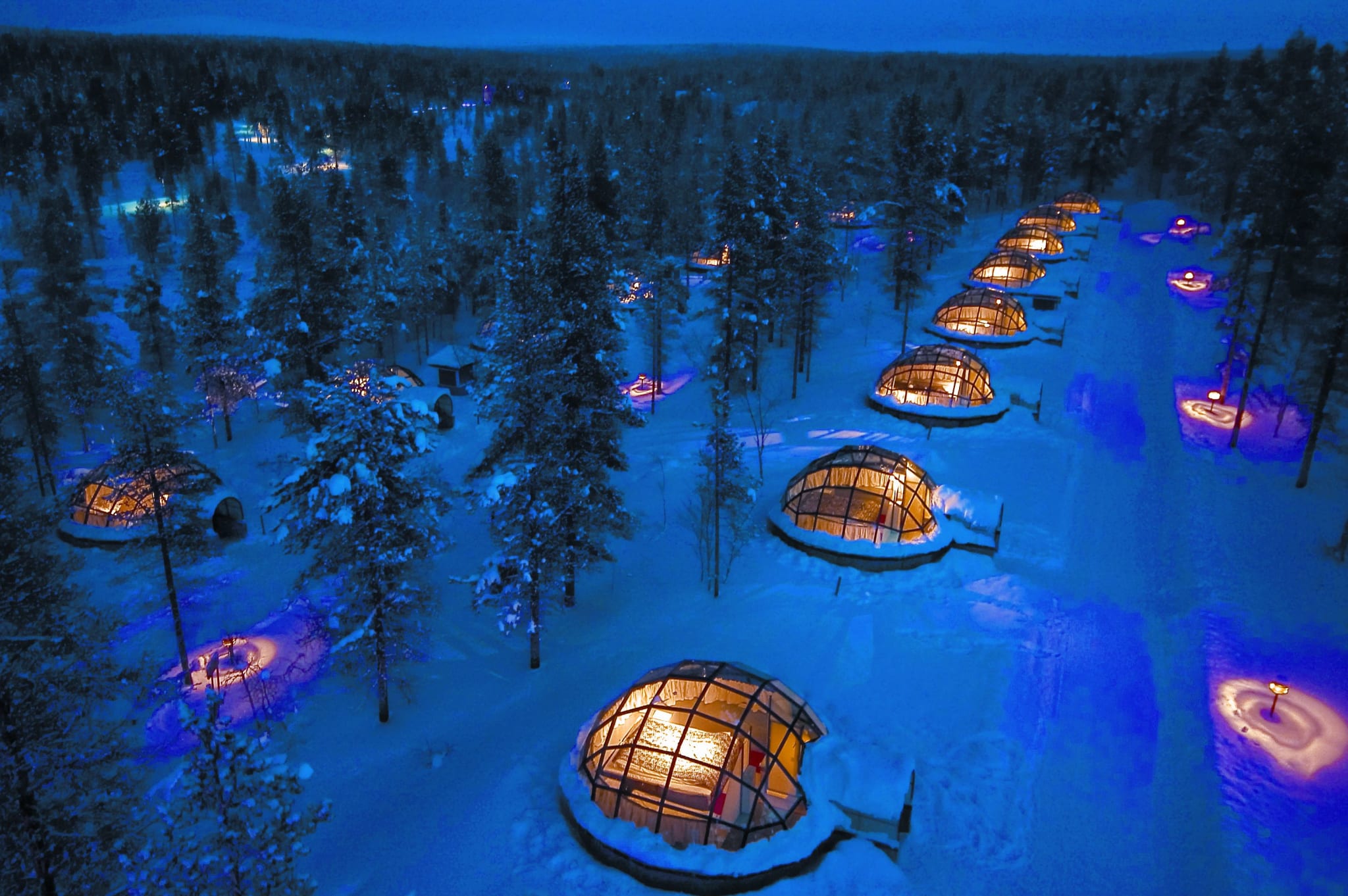 Glass igloos in the snow at Kakslauttanen Arctic Resort