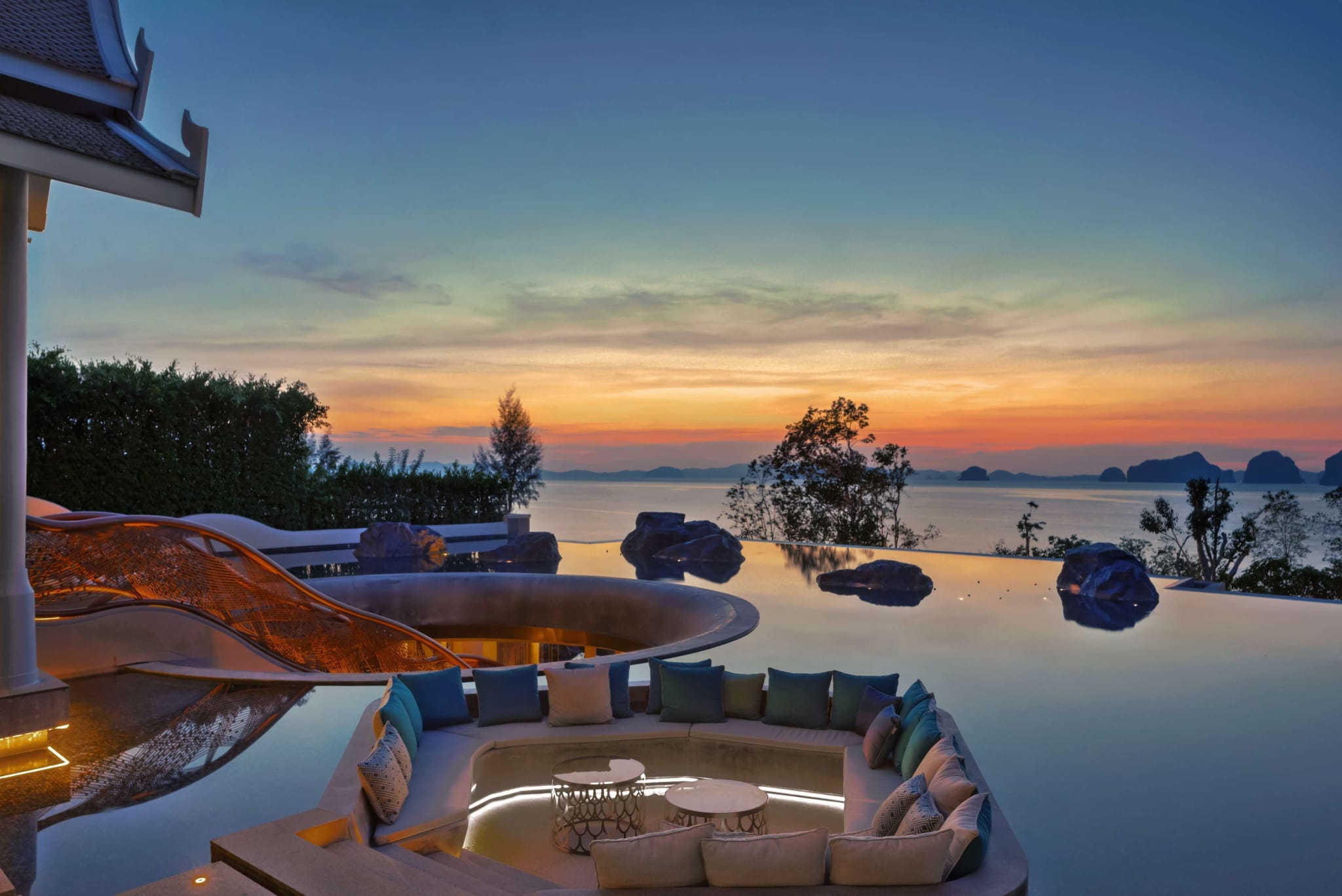The pool at Banyan Tree Krabi at sunset