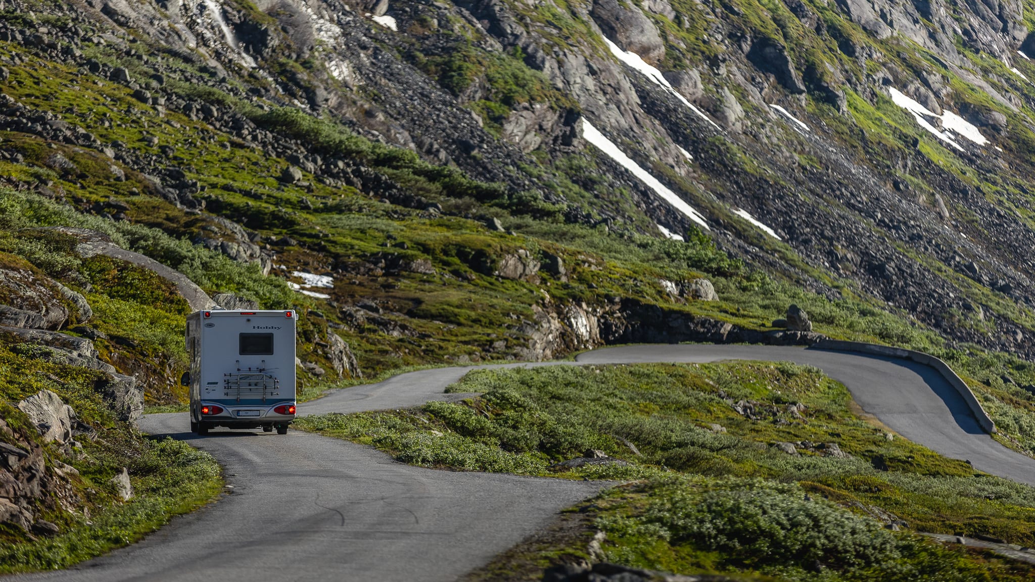 The Old Strynefjell Mountain Road between walls of snow