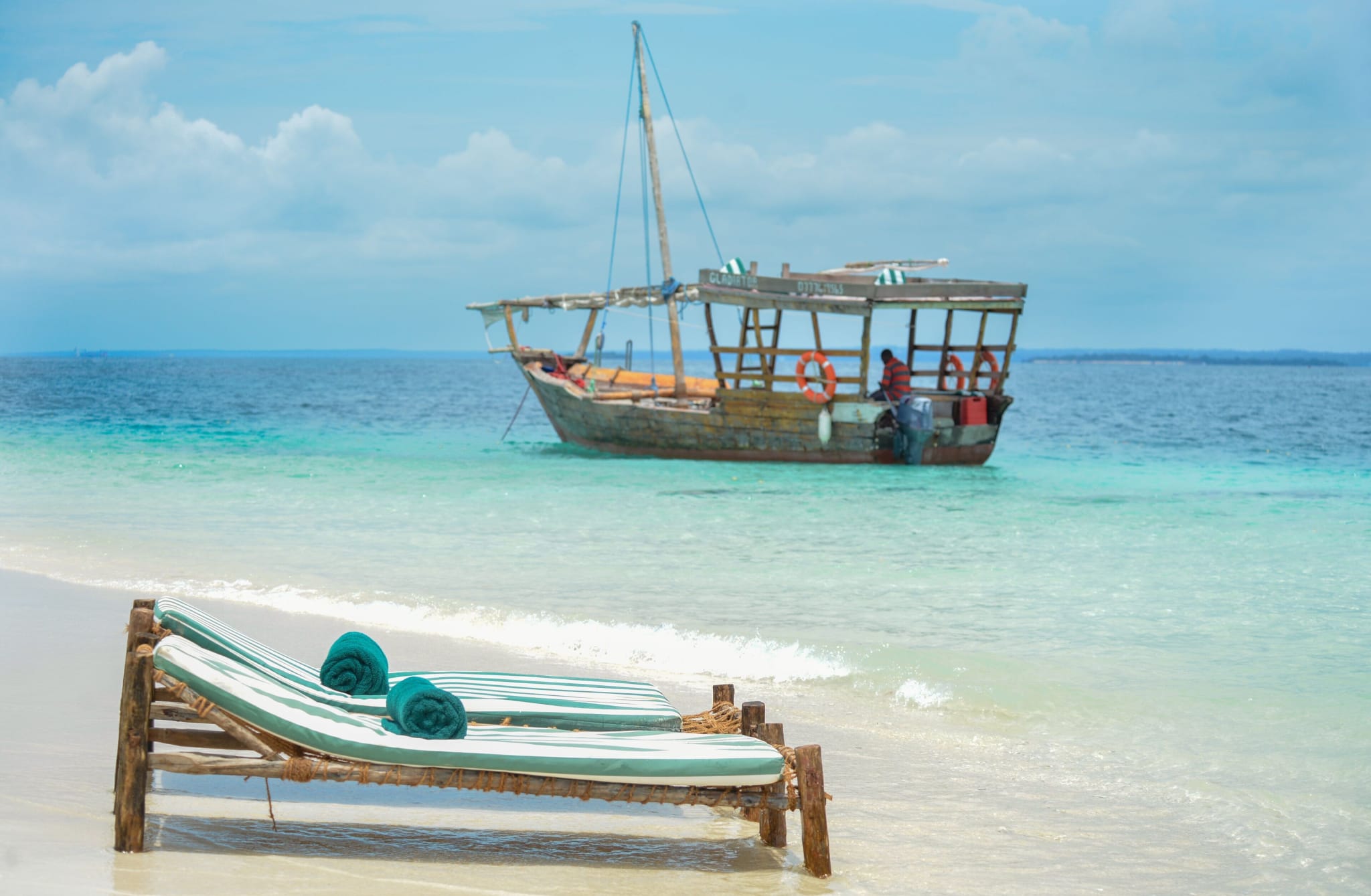 Traditional dhow on Shangani beach in Stone Town, Zanzibar