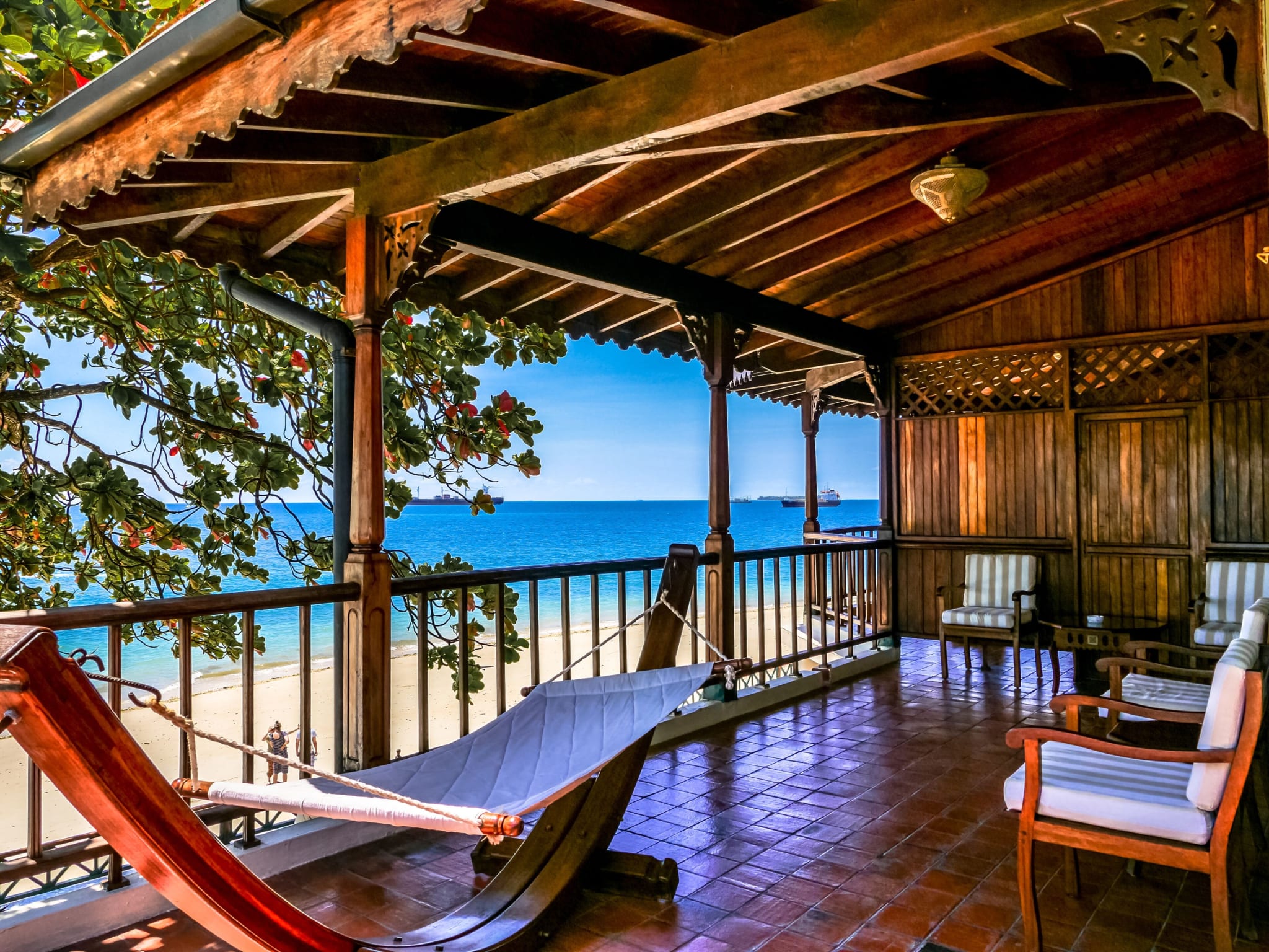 Veranda overlooking the Indian Ocean at Zanzibar Serena Hotel in Stone Town