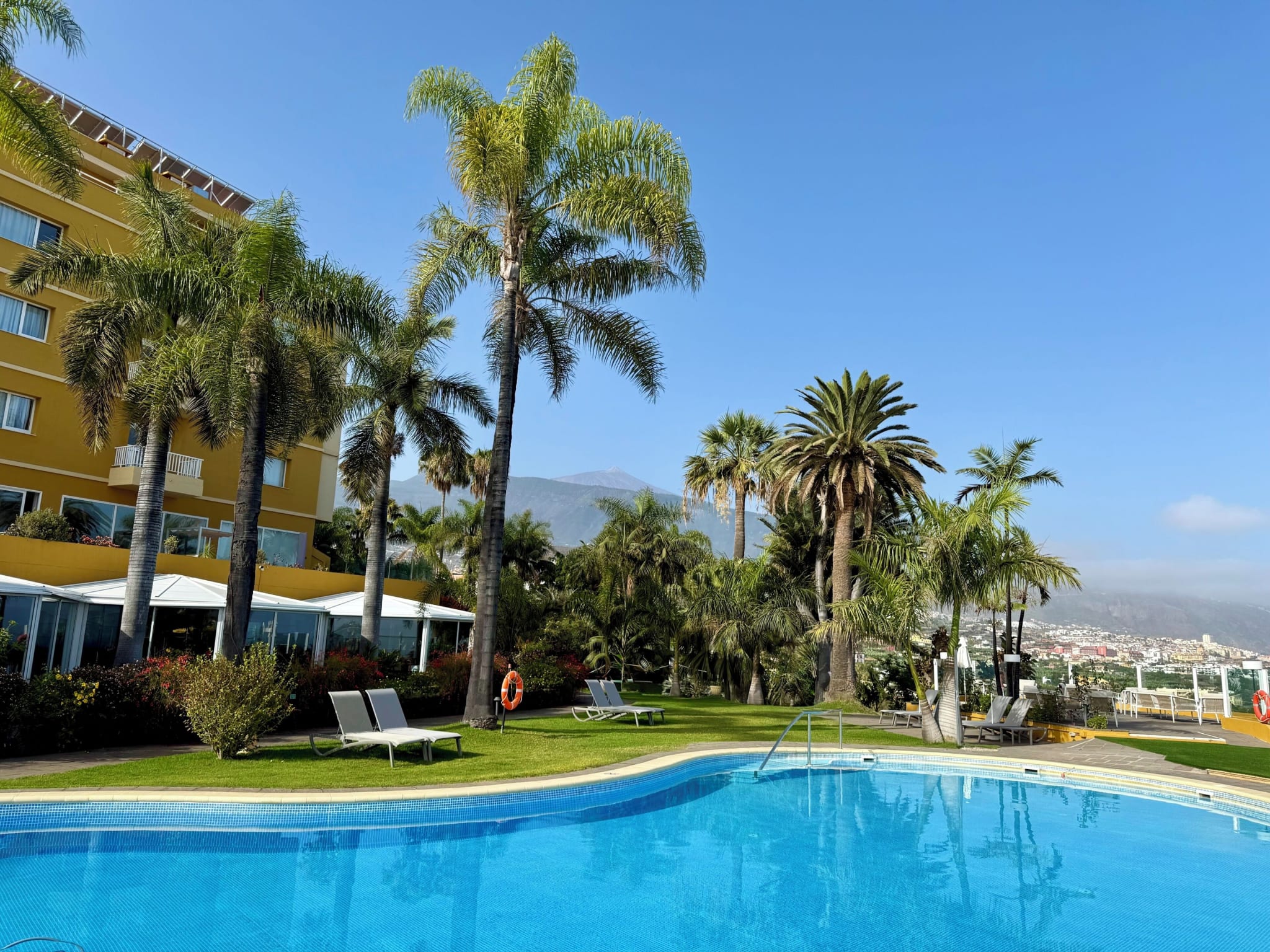 Pool and palm garden at Hotel Tigaiga in Puerto de la Cruz on Tenerife